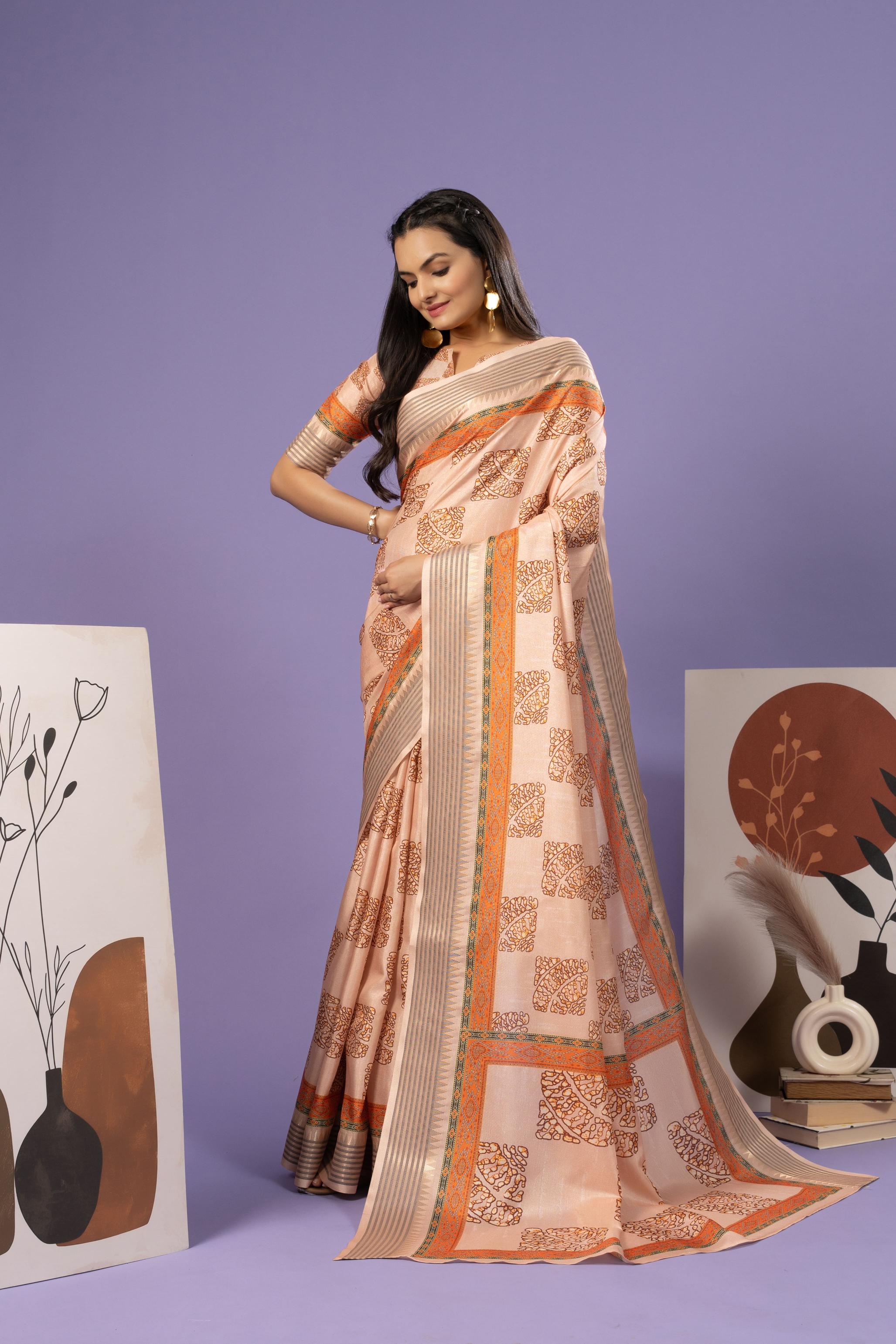 Trendy Block Printed Manipuri Tussar Saree
