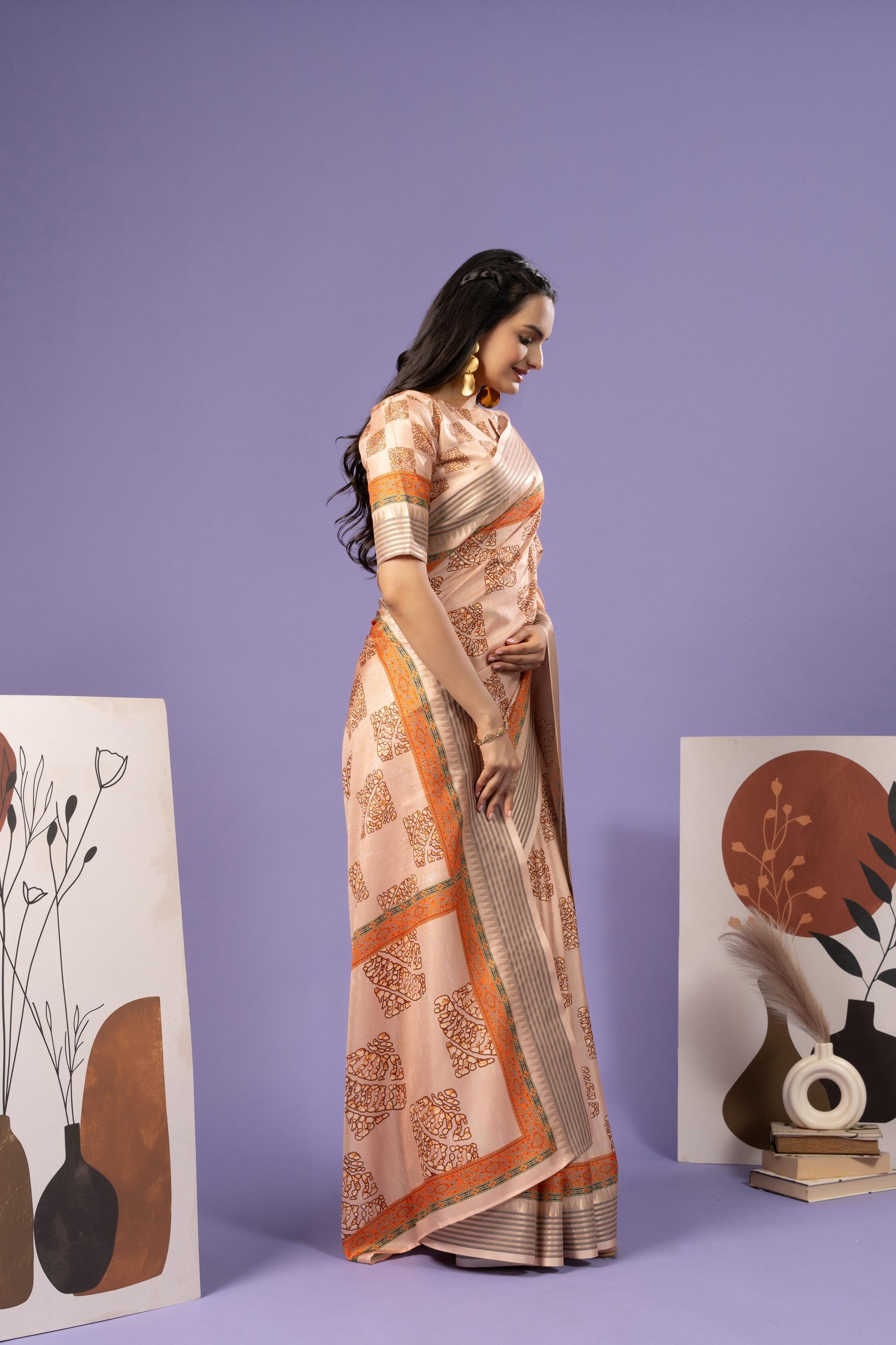 Trendy Block Printed Manipuri Tussar Saree