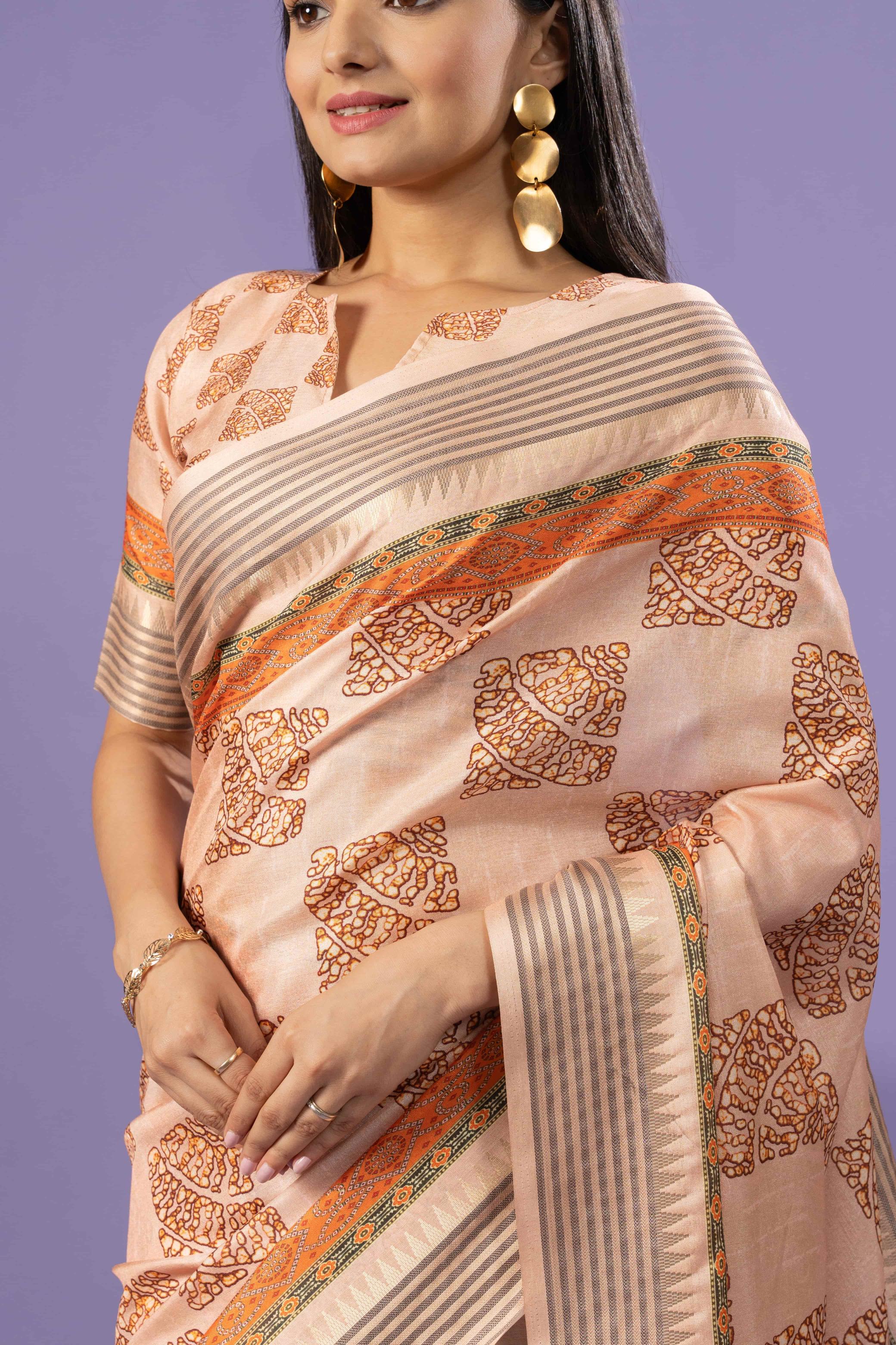 Trendy Block Printed Manipuri Tussar Saree