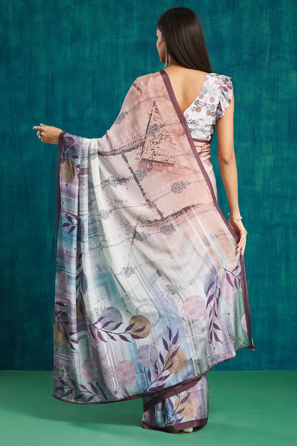 Digital Batik Printed Wine Silk Crepe Saree
