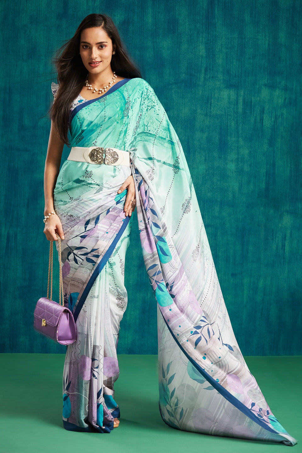 Digital Batik Printed Purple Silk Crepe Saree