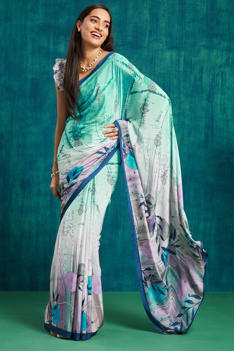 Digital Batik Printed Purple Silk Crepe Saree