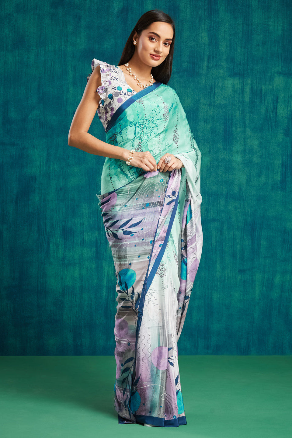 Digital Batik Printed Purple Silk Crepe Saree