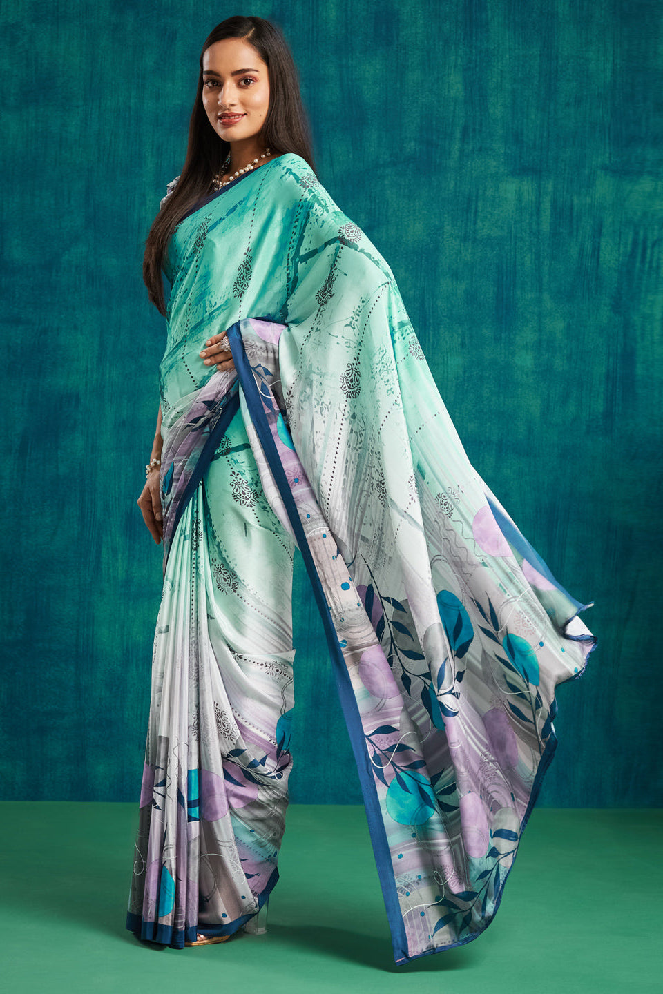 Digital Batik Printed Purple Silk Crepe Saree