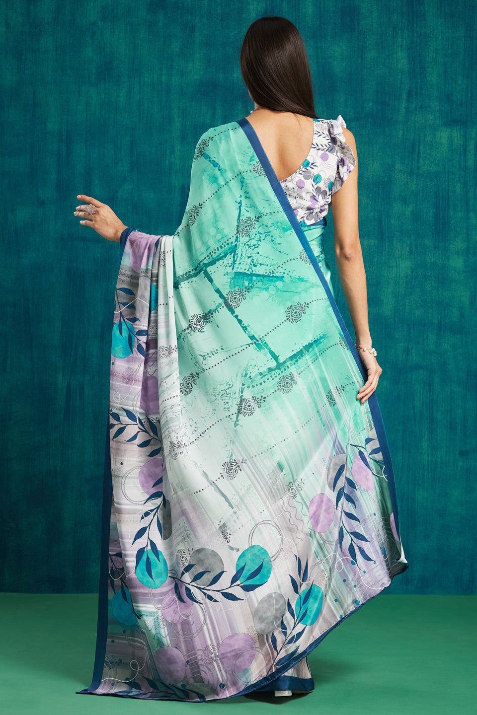 Digital Batik Printed Purple Silk Crepe Saree