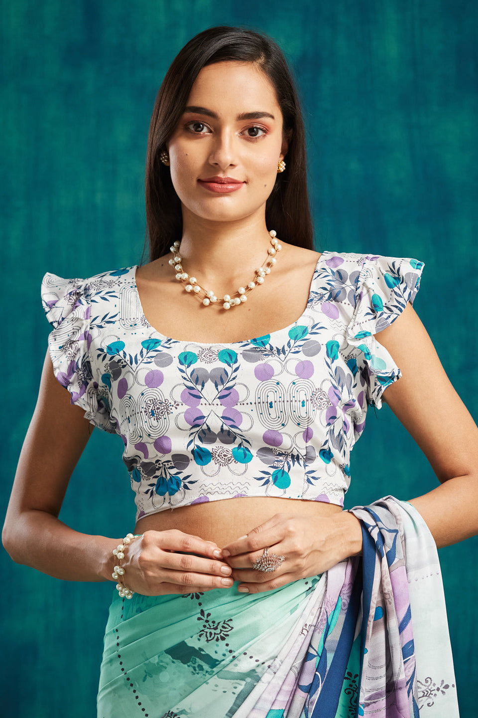 Digital Batik Printed Purple Silk Crepe Saree