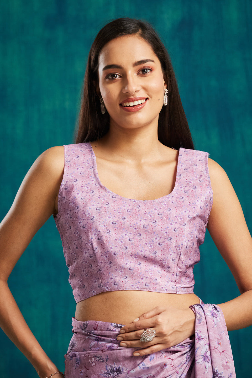 Digital Floral Printed Purple Silk Crepe Saree