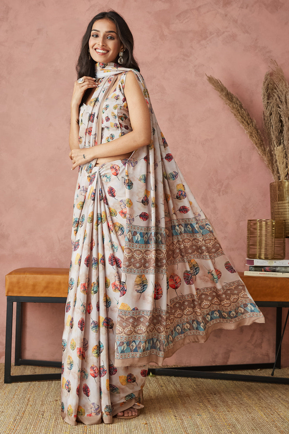 Batik Digital Printed Silk Crepe Saree