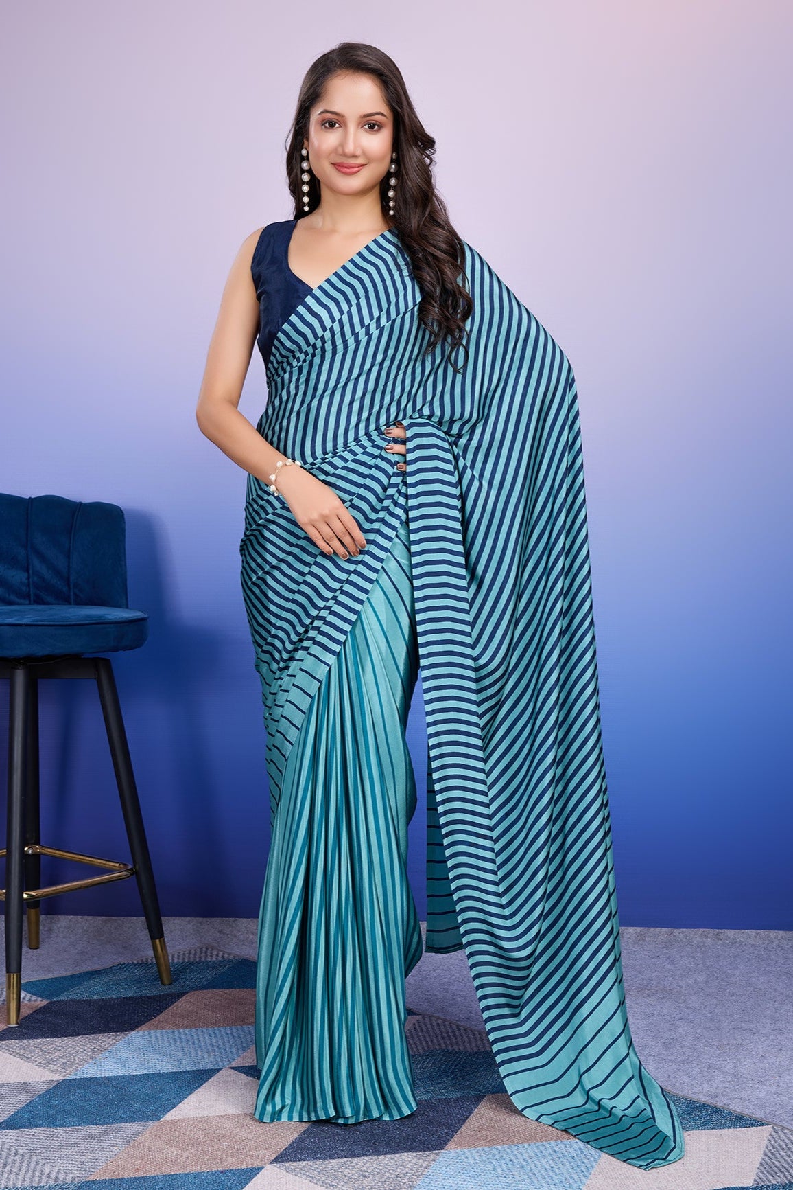 RACHNA Striped Satin Ready to Wear Saree
