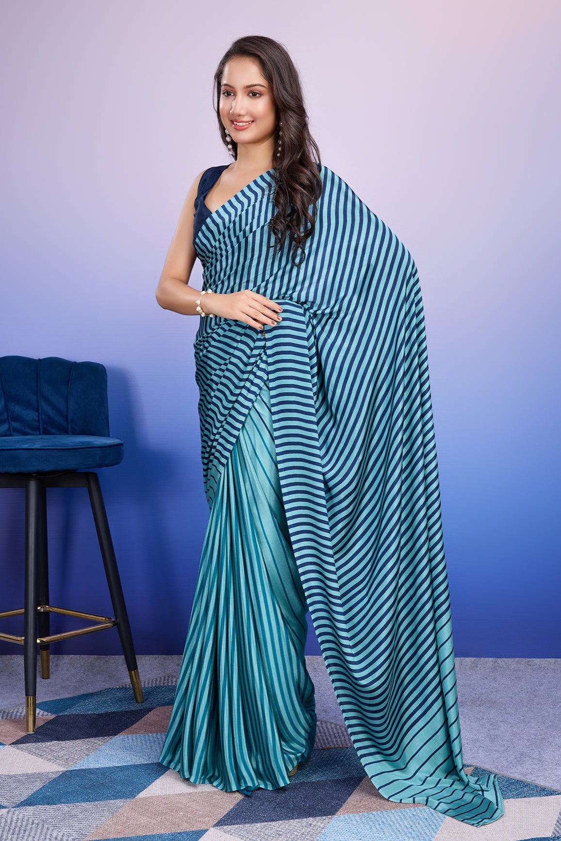 RACHNA Striped Satin Ready to Wear Saree