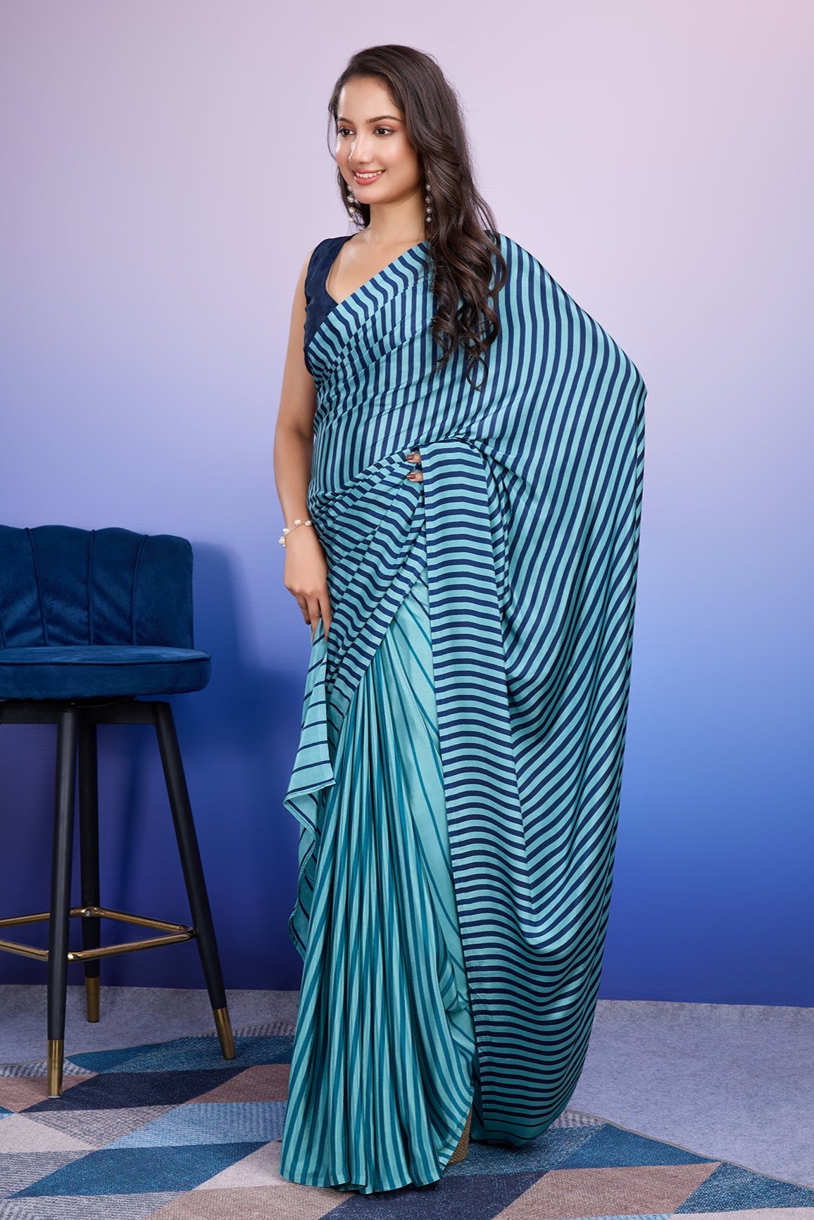 RACHNA Striped Satin Ready to Wear Saree
