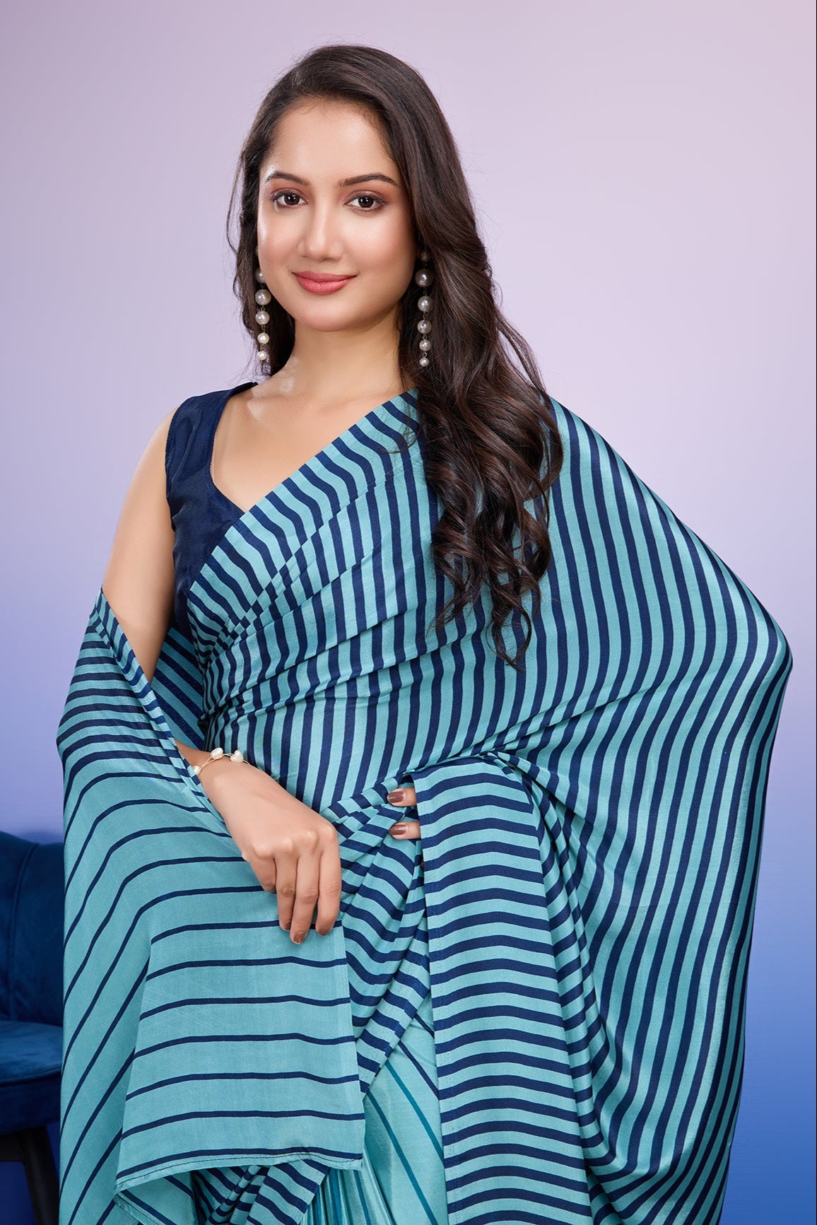 RACHNA Striped Satin Ready to Wear Saree