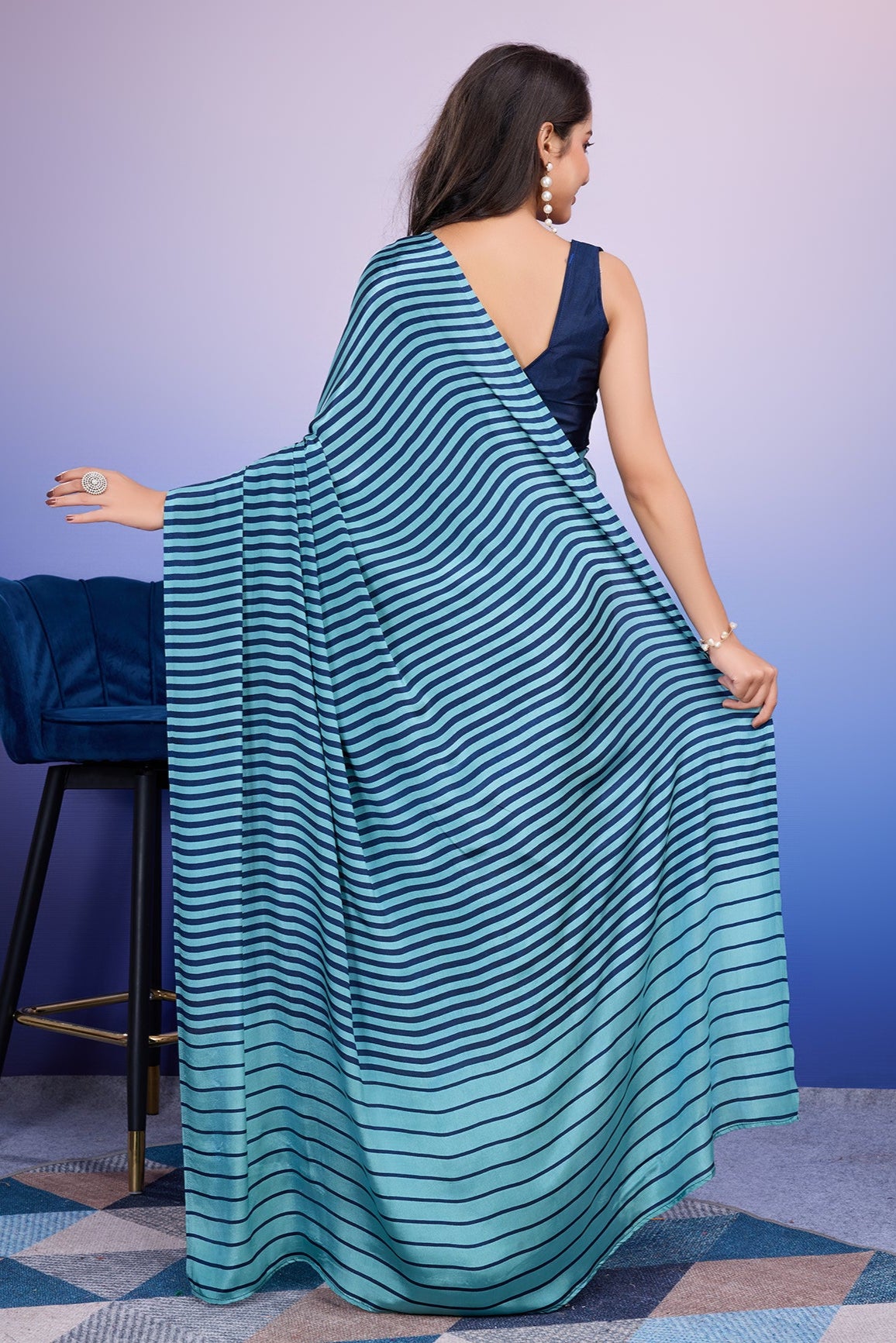 RACHNA Striped Satin Ready to Wear Saree