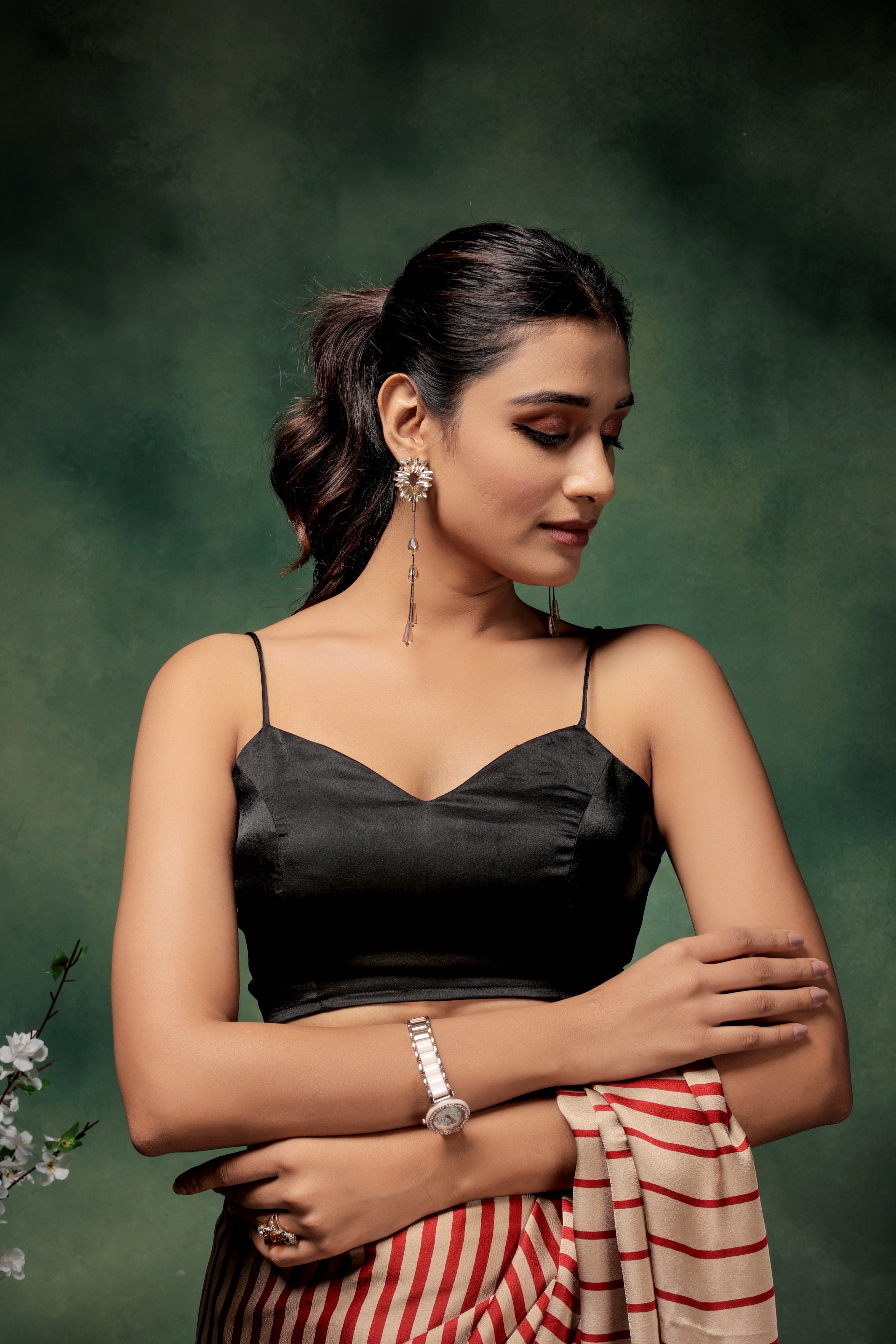 Fancy Stripes Beige Partywear Satin Saree