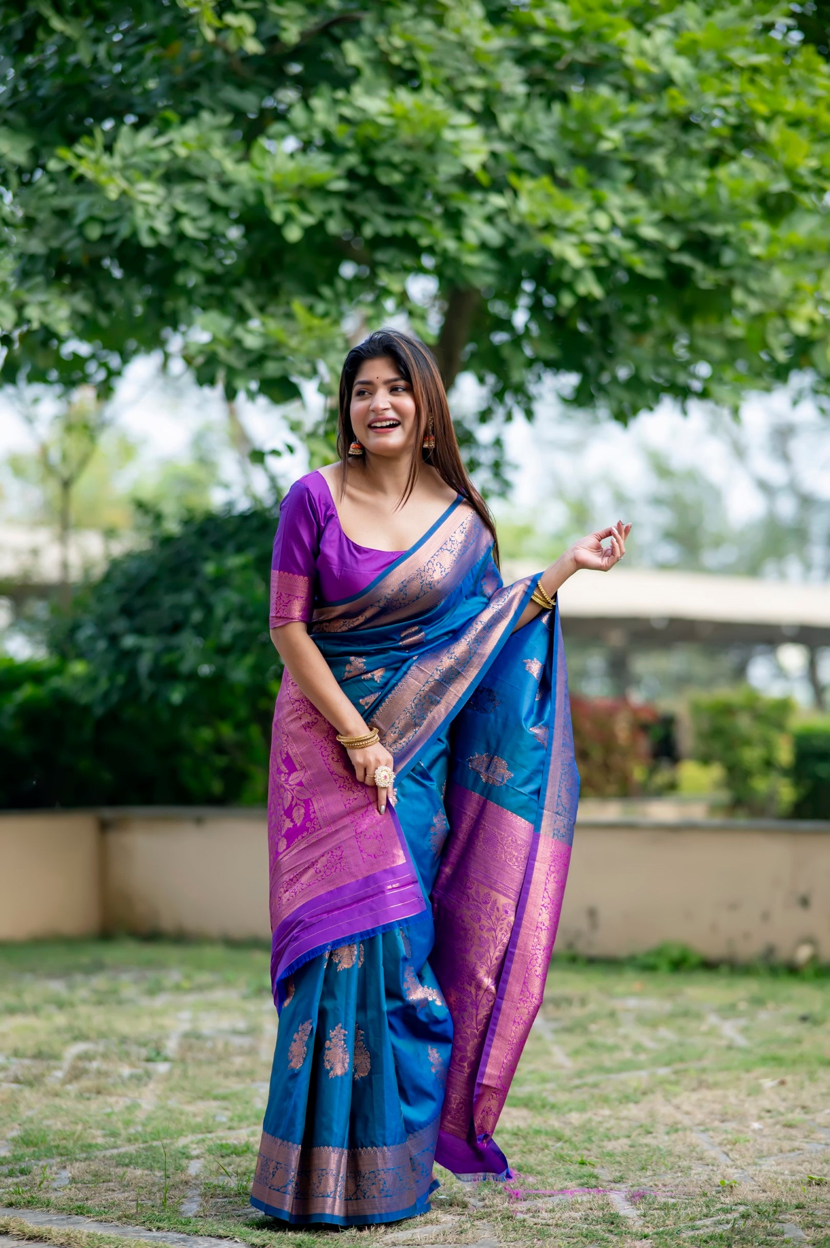 Blue Color Zari Woven Work Banarasi Silk Saree
