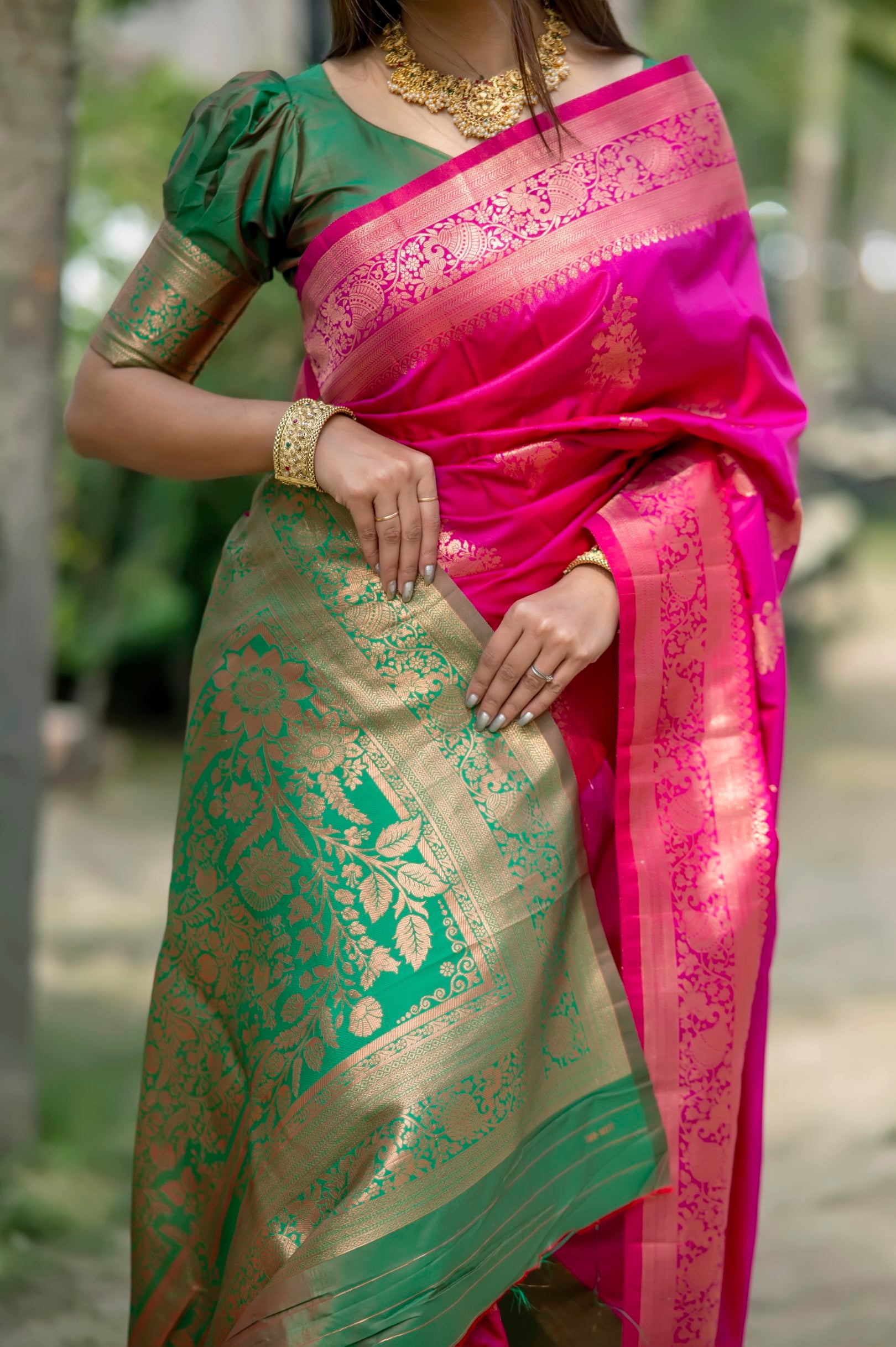 Pink Color Zari Woven Work Banarasi Silk Saree