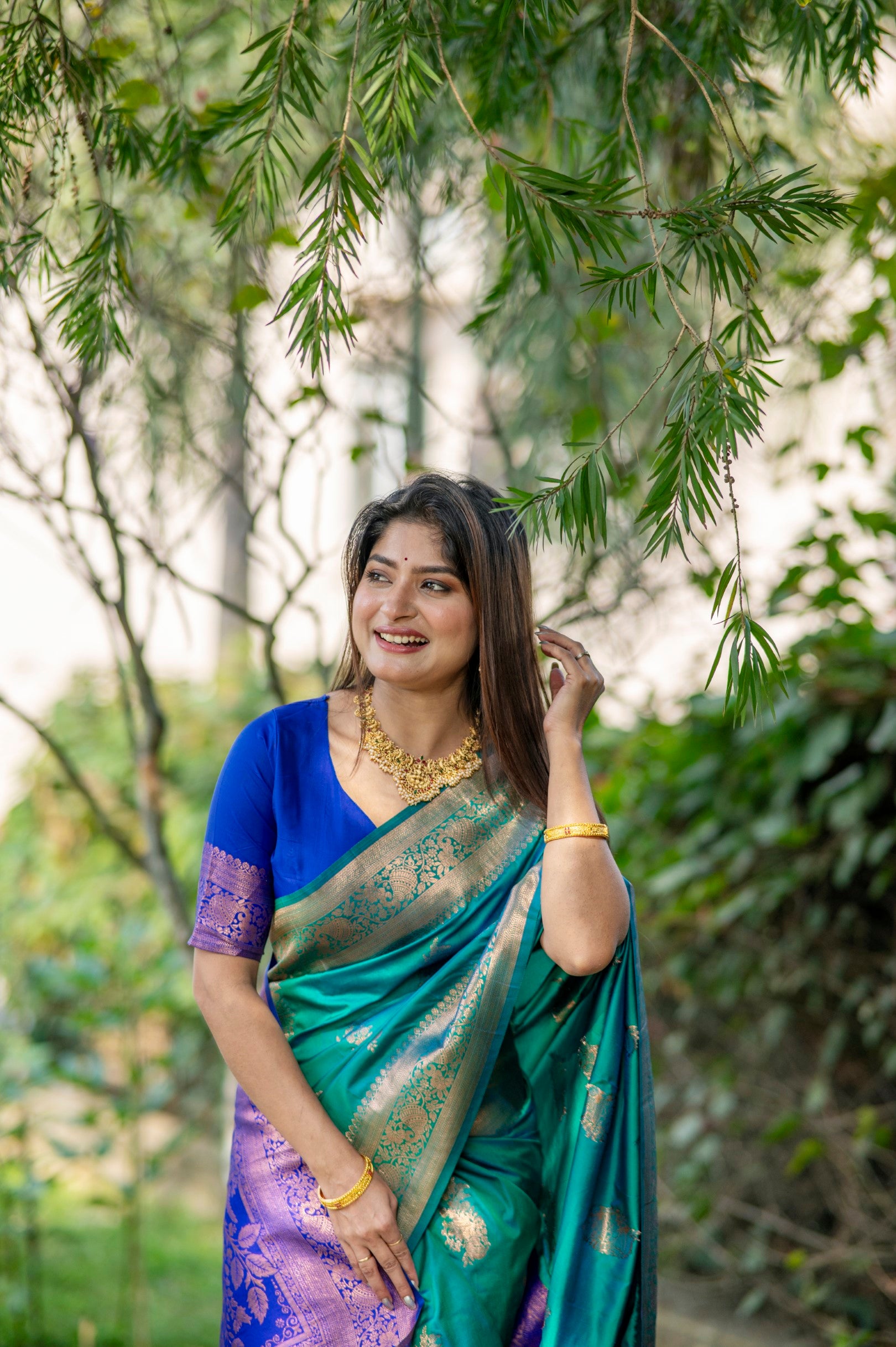 Rama Color Zari Woven Work Banarasi Silk Saree