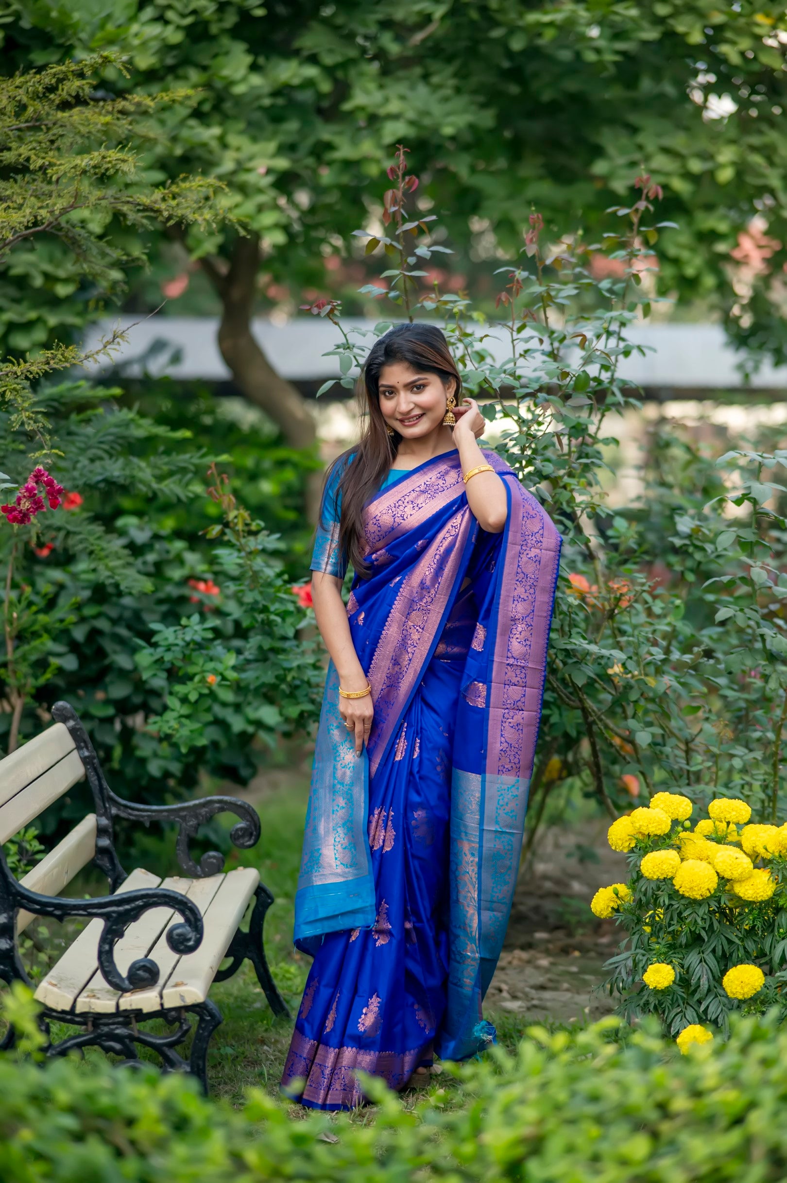 Royal Blue Color Zari Woven Work Banarasi Silk Saree