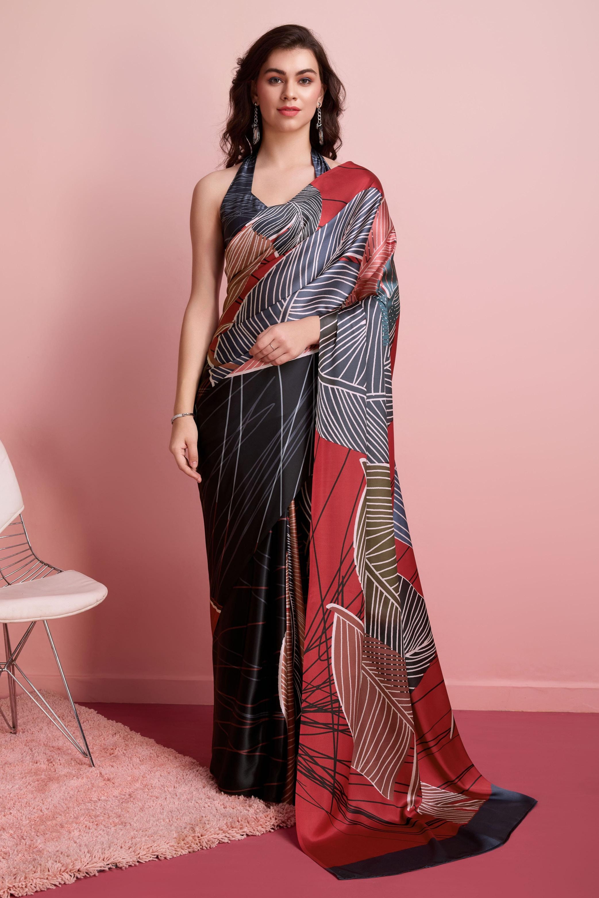 Digital Printed Satin  Saree