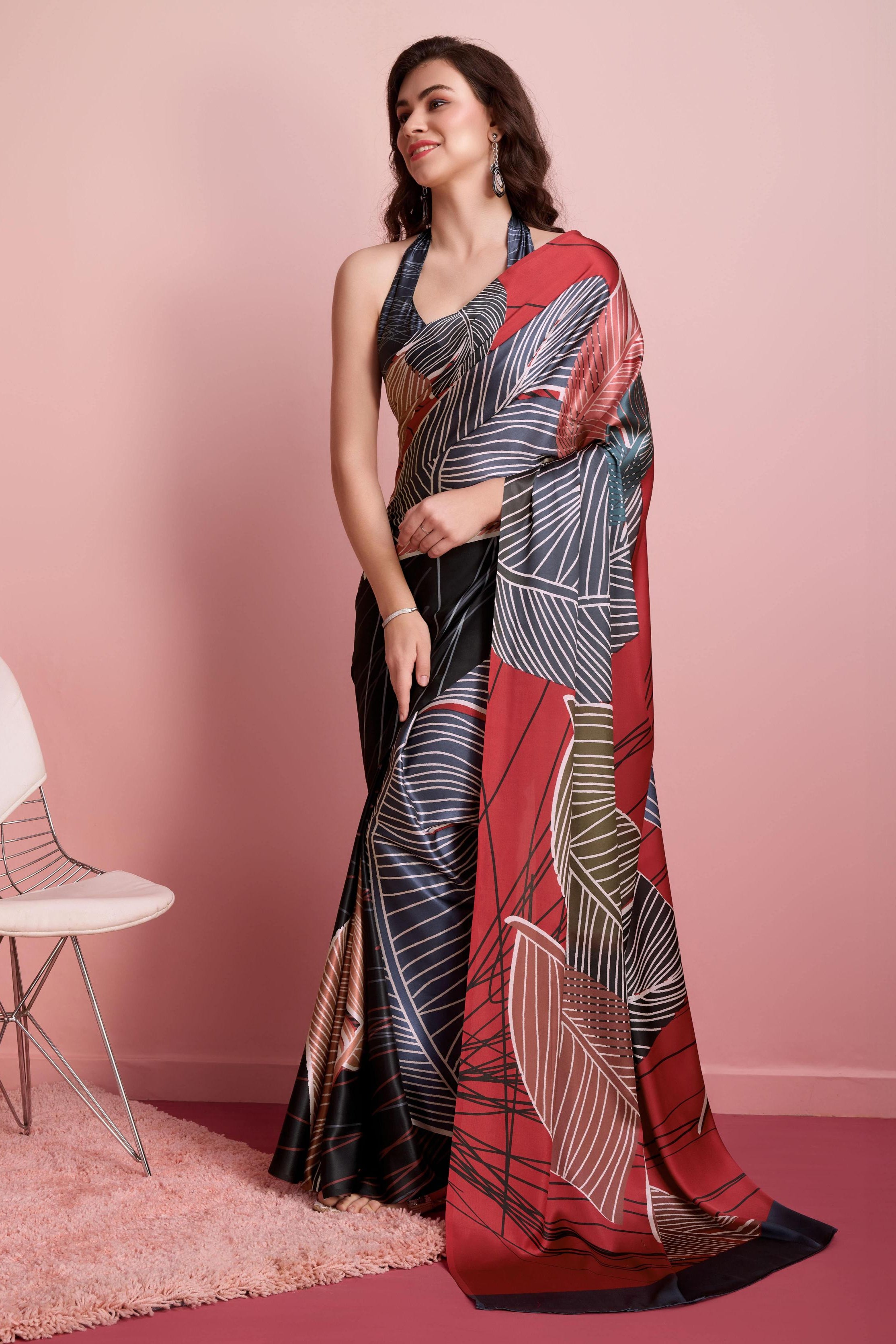 Digital Topical Printed Satin Silk Saree