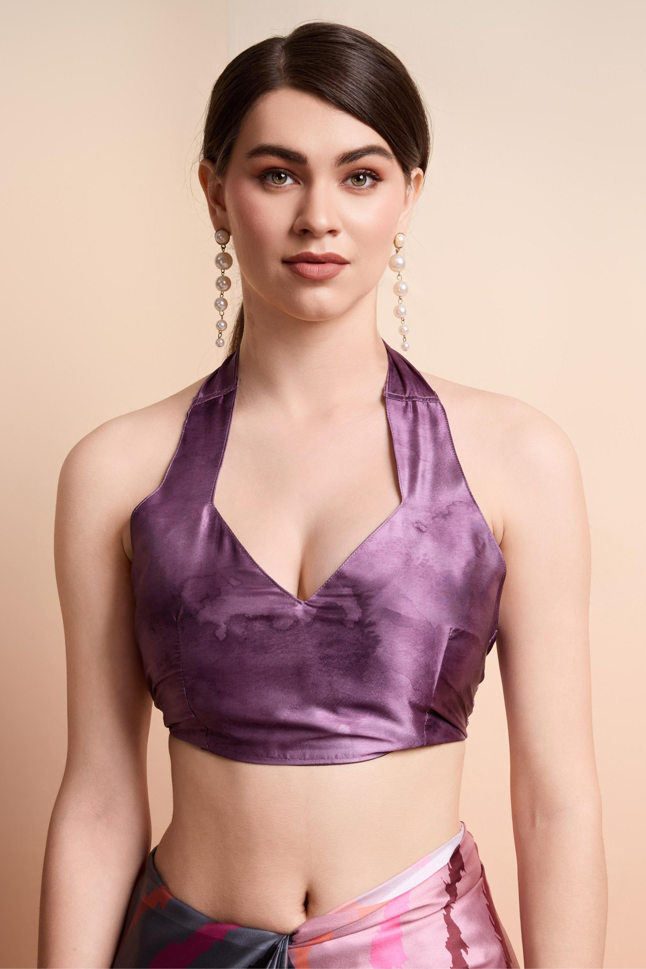 Digital Abstract Printed Satin Silk  Ready to Wear Saree