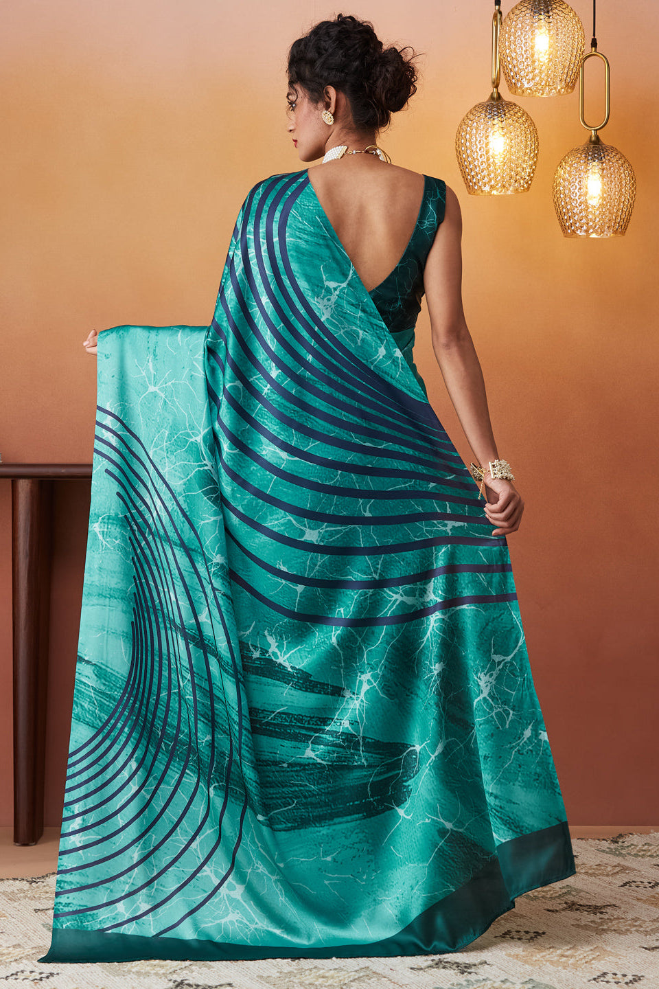 Abstract Digital Printed Satin Ready To Wear Saree