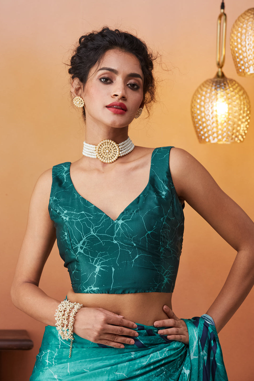 Abstract Digital Printed Satin Ready To Wear Saree