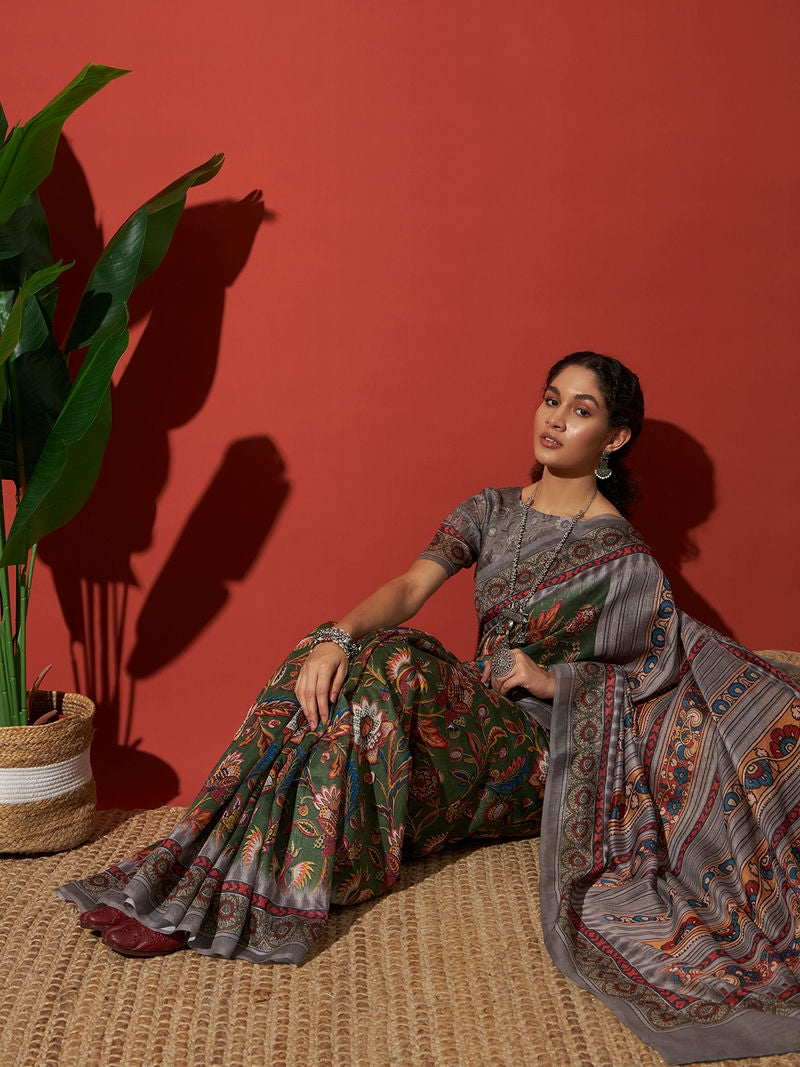 Kalamkari Art Printed Cotton Silk Saree