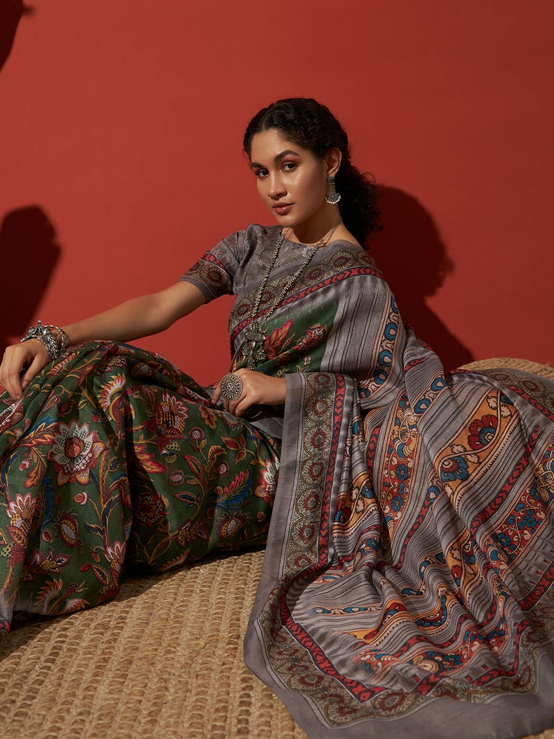 Kalamkari Art Printed Cotton Silk Saree