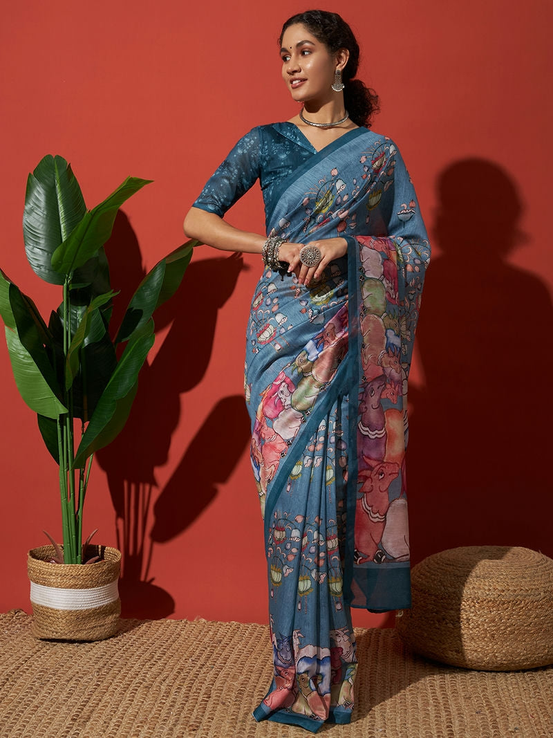 Pichwai Prints Cotton Silk Saree
