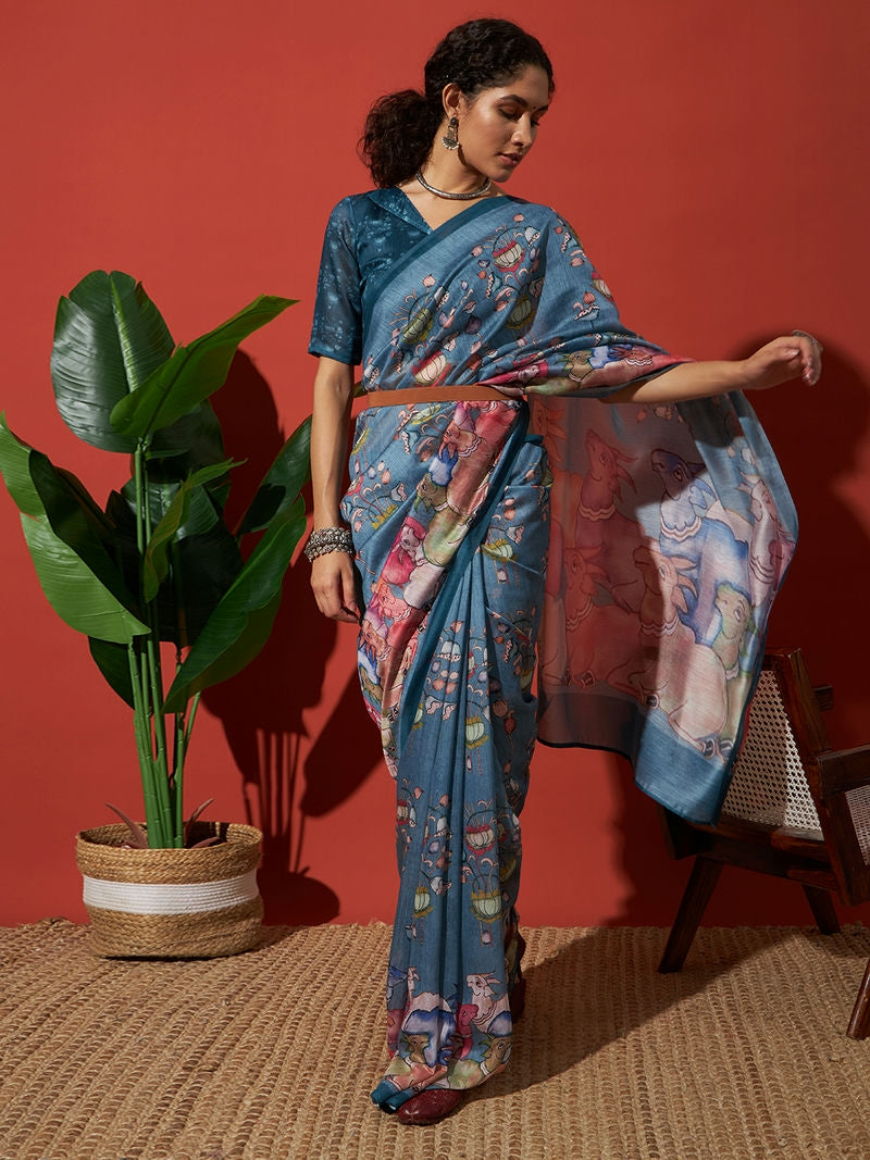 Pichwai Prints Cotton Silk Saree