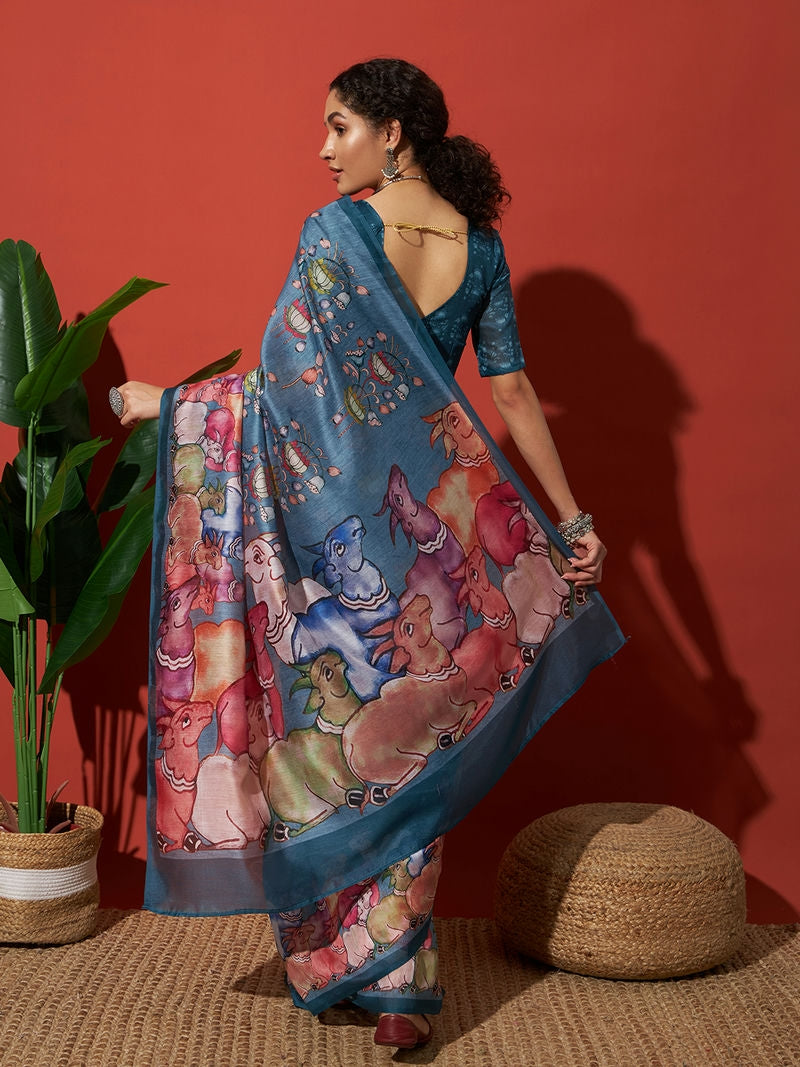 Pichwai Prints Cotton Silk Saree