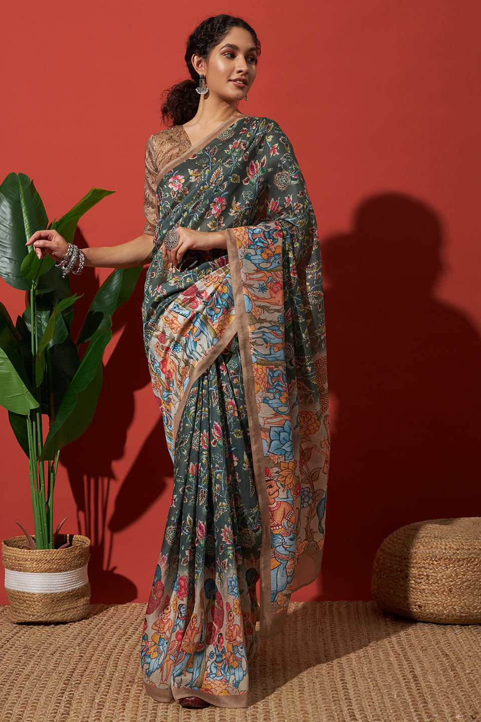 Kalamkari Pichwai Prints Cotton Silk Saree