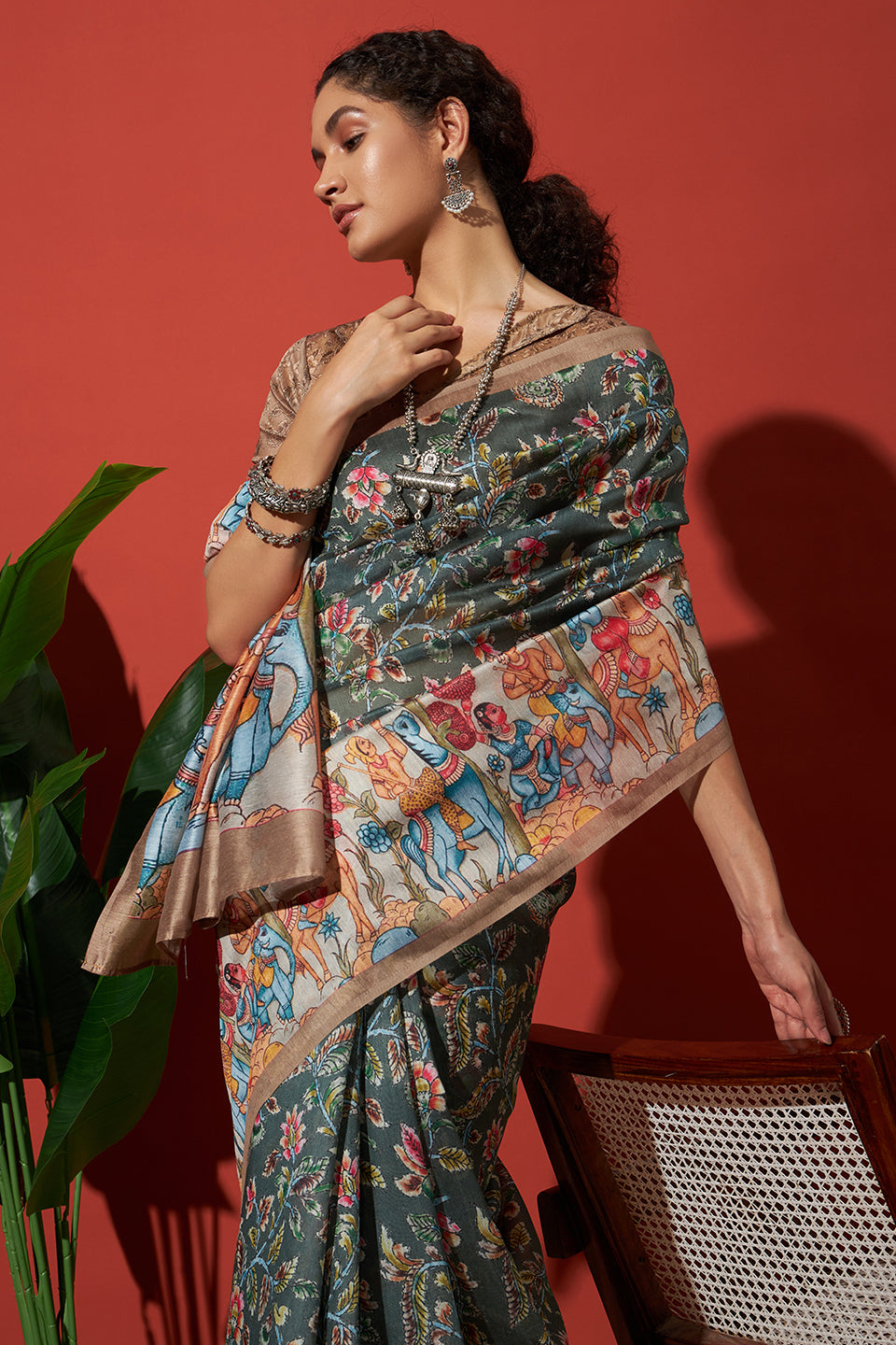 Kalamkari Pichwai Prints Cotton Silk Saree