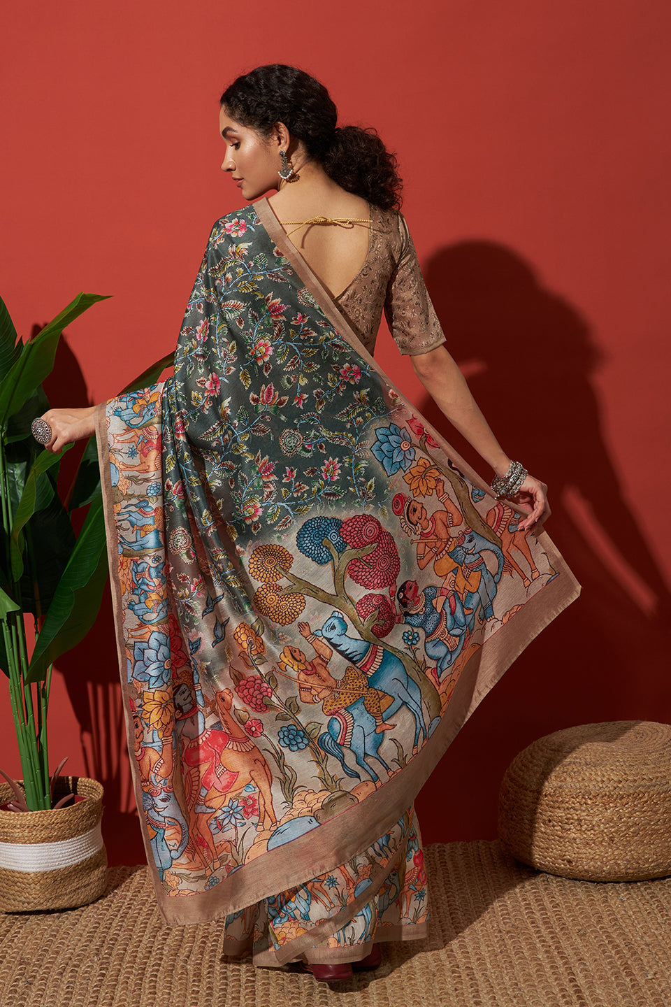 Kalamkari Pichwai Prints Cotton Silk Saree