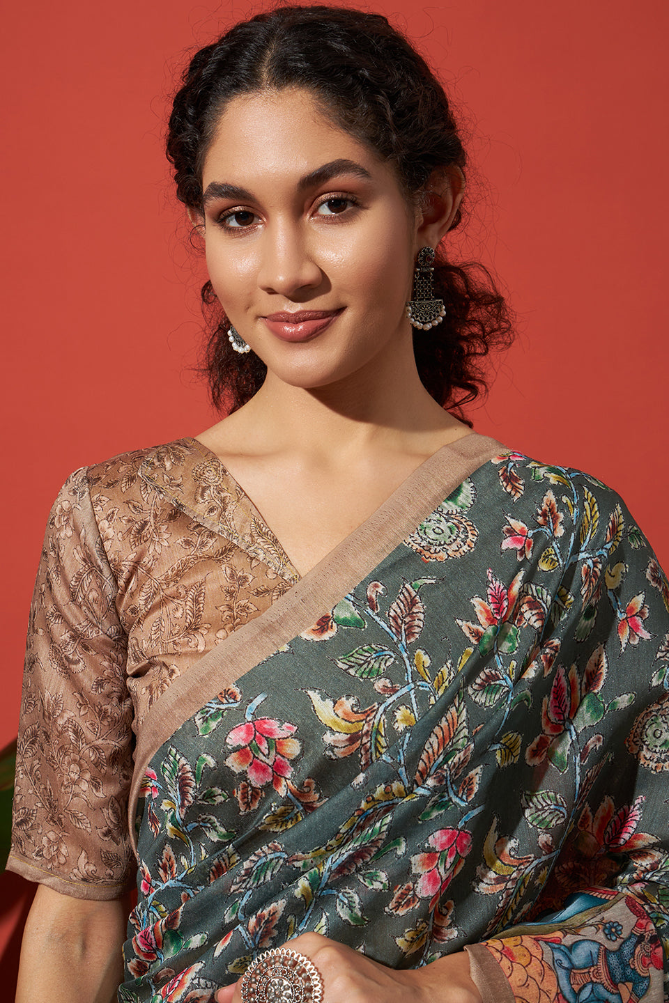 Kalamkari Pichwai Prints Cotton Silk Saree