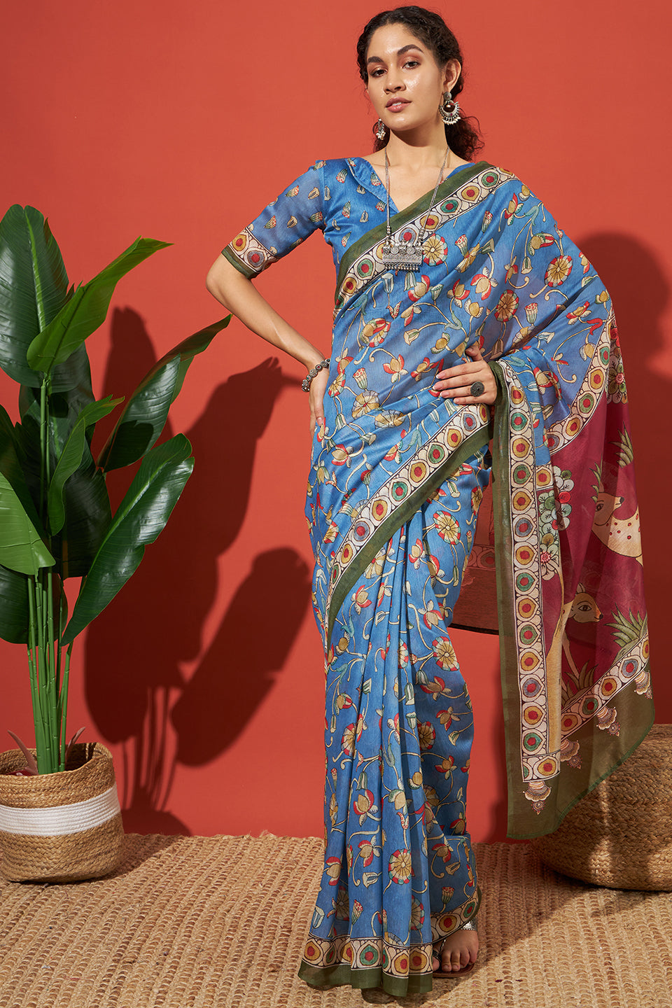 Kalamkari Pichwai Prints Cotton Silk saree