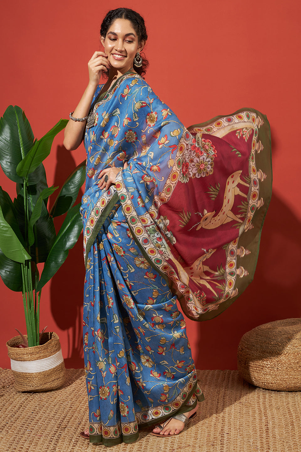 Kalamkari Pichwai Prints Cotton Silk saree