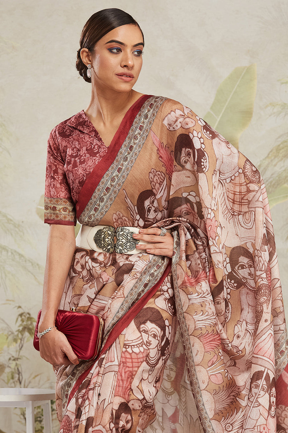 Digital Mural Face Prints Cotton Silk Saree