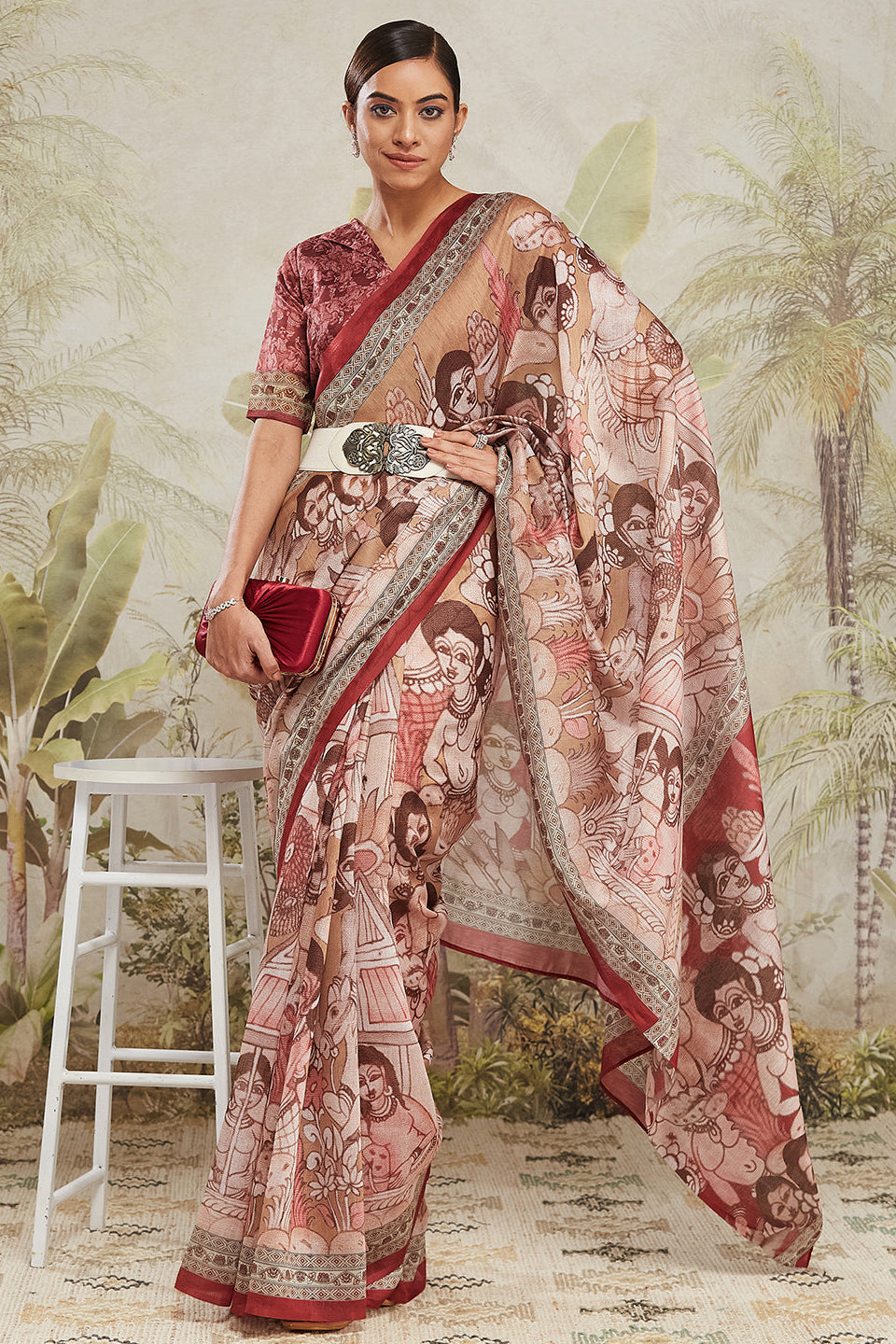 Digital Mural Face Prints Cotton Silk Saree