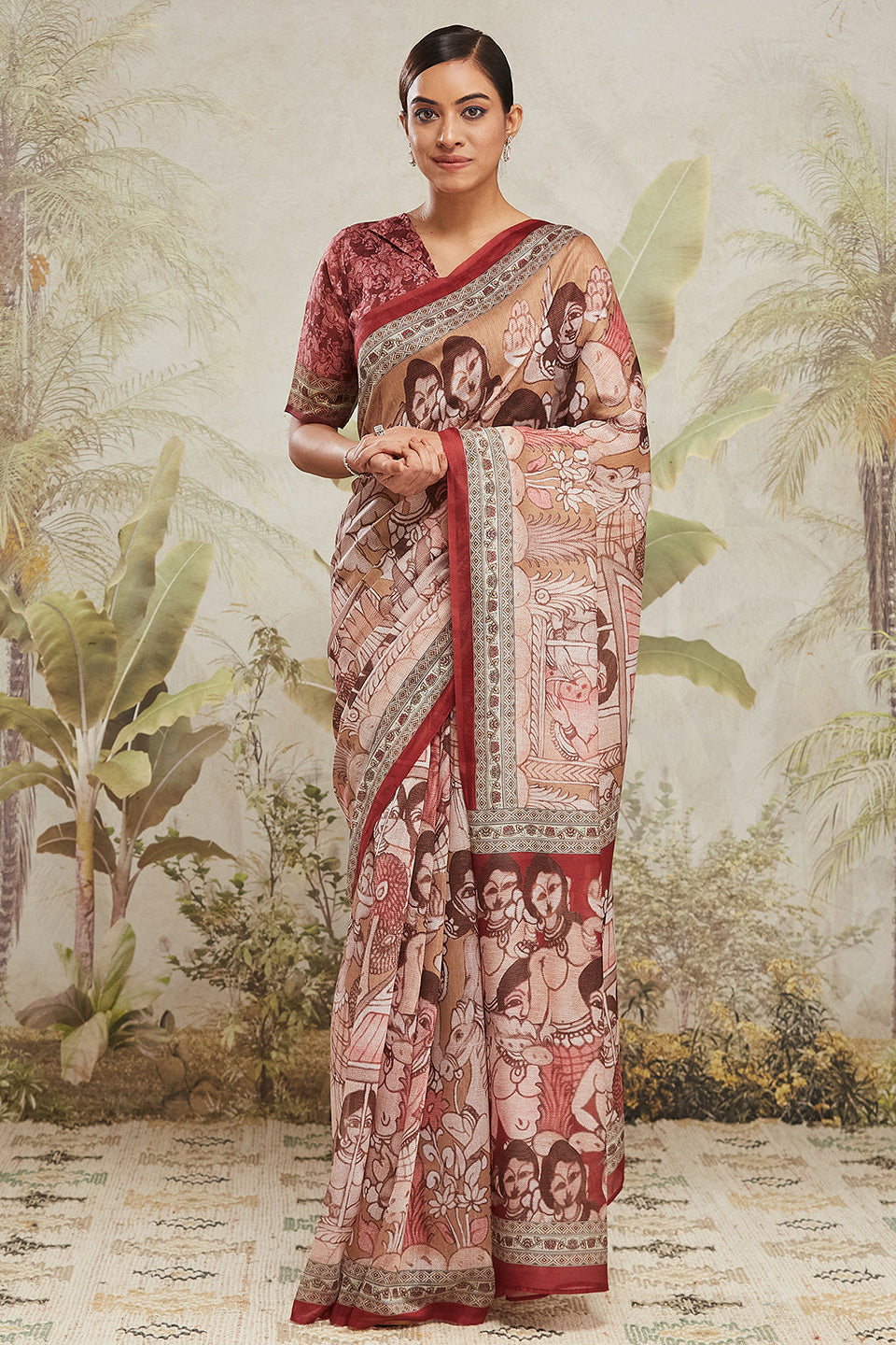 Digital Mural Face Prints Cotton Silk Saree
