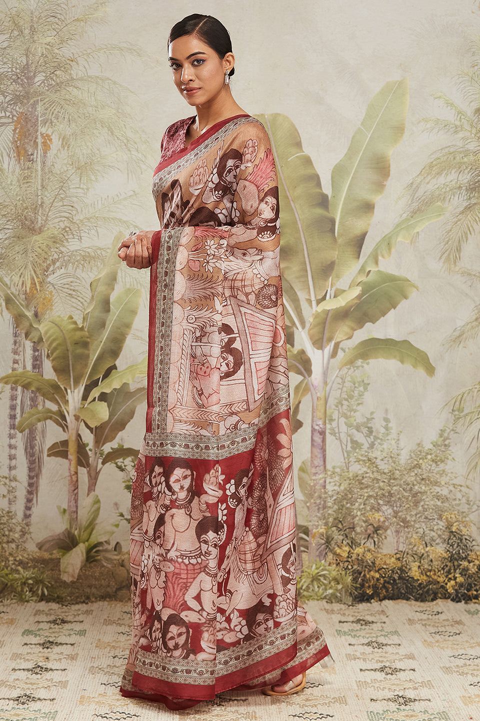 Digital Mural Face Prints Cotton Silk Saree