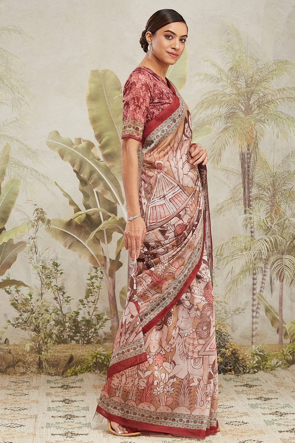 Digital Mural Face Prints Cotton Silk Saree