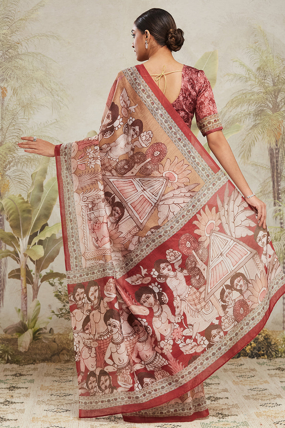 Digital Mural Face Prints Cotton Silk Saree