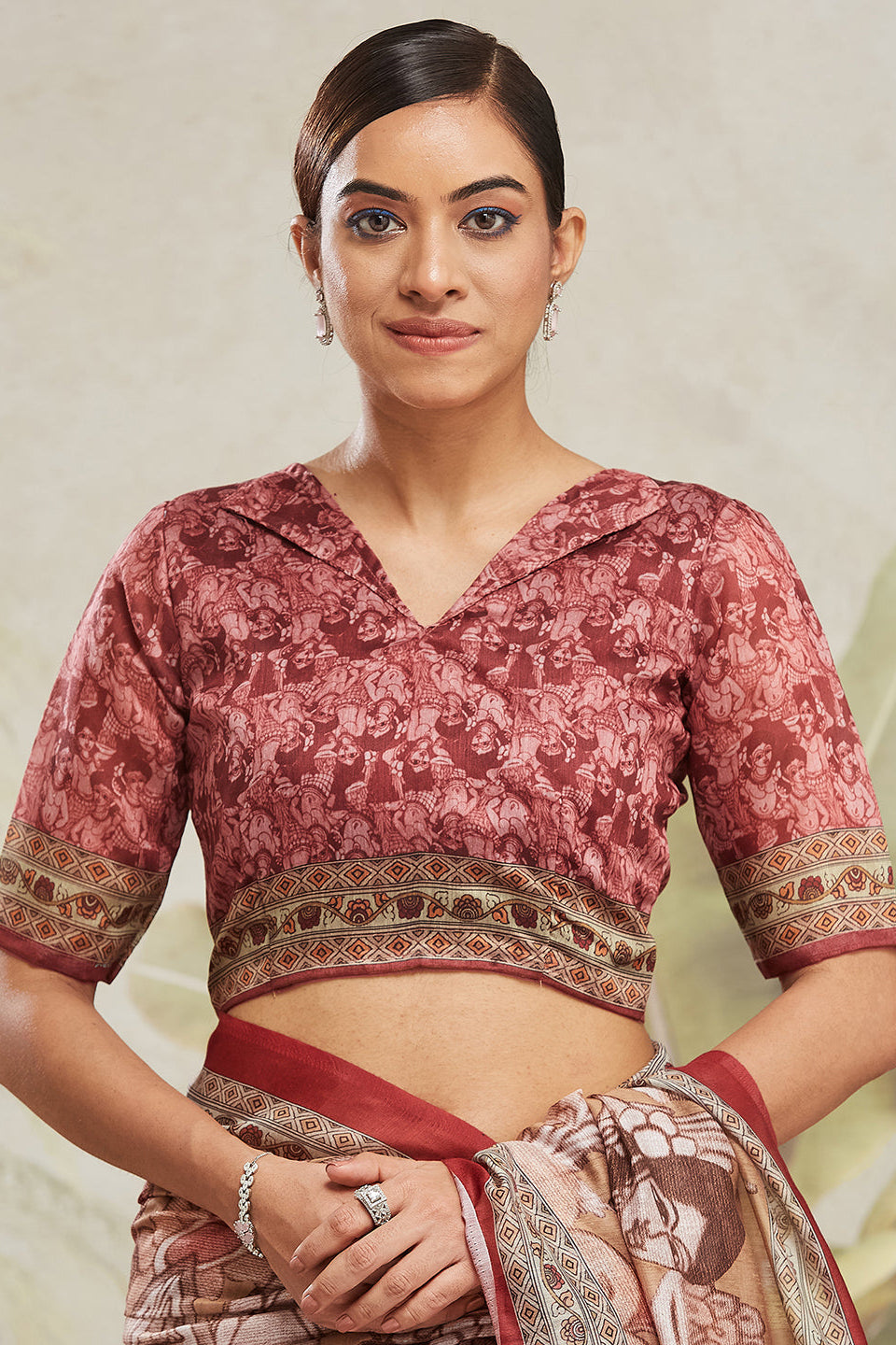 Digital Mural Face Prints Cotton Silk Saree