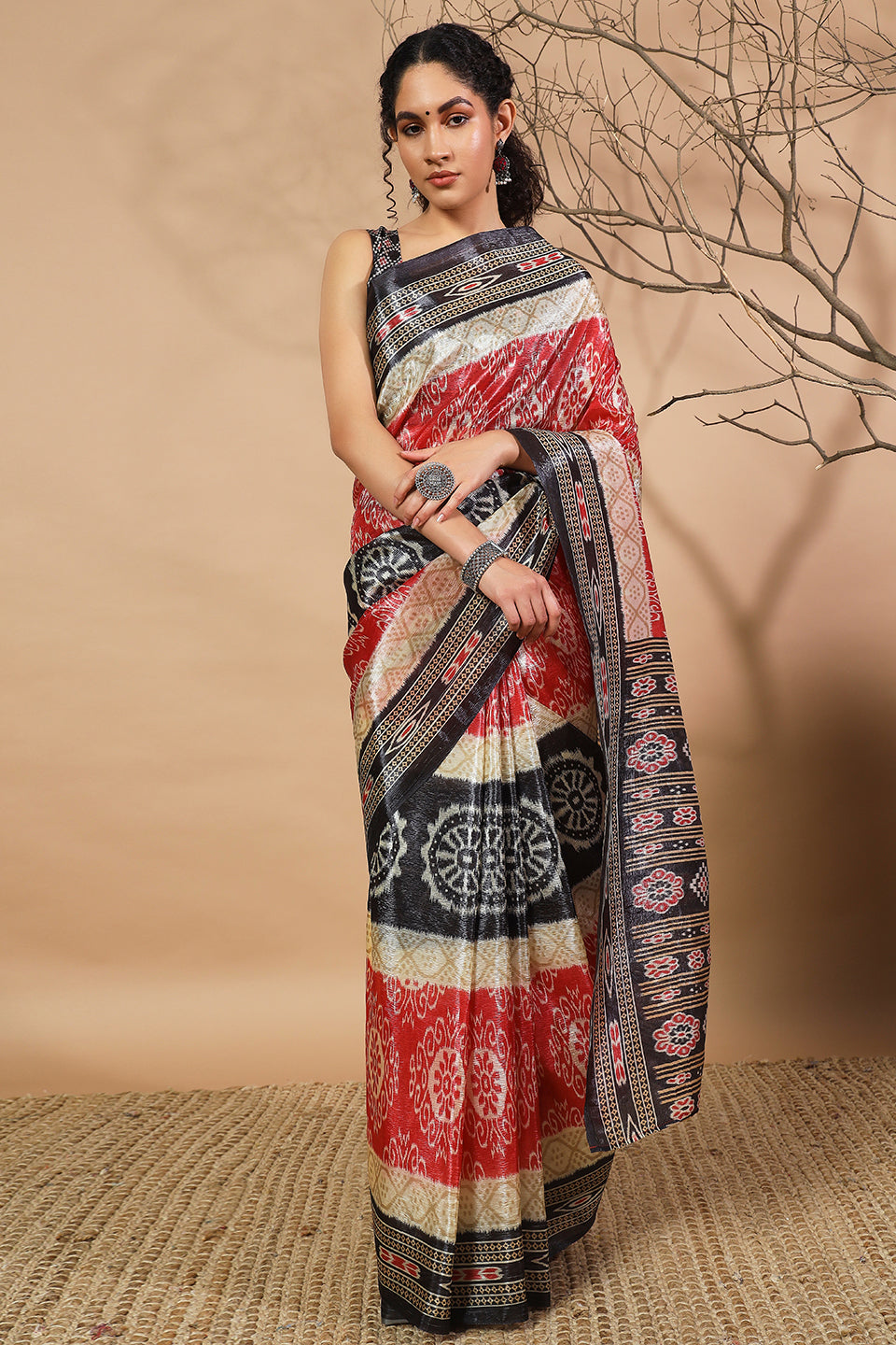 Printed Crush Gold Tissue Pochampally Silk Saree