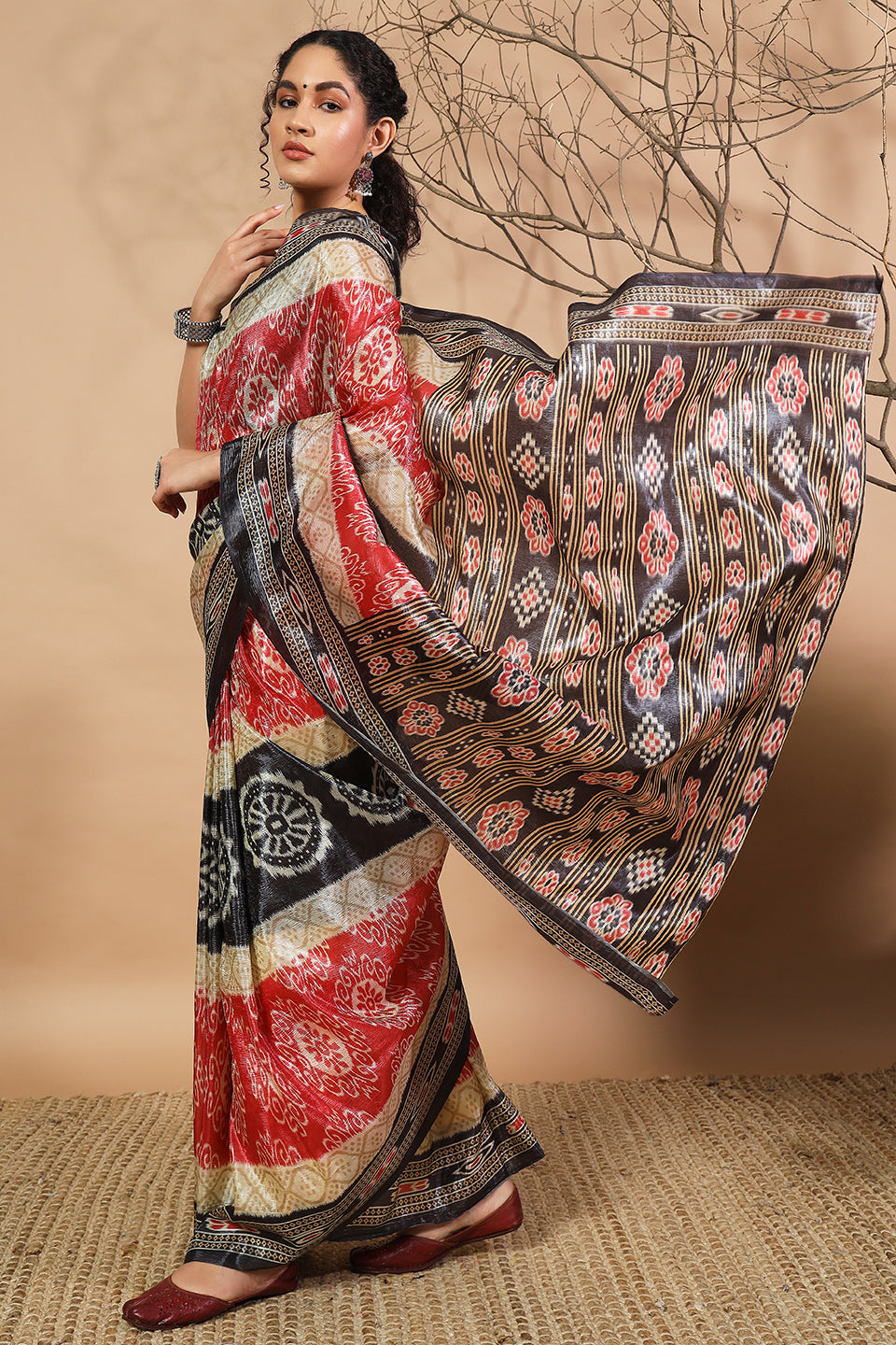 Printed Crush Gold Tissue Pochampally Silk Saree