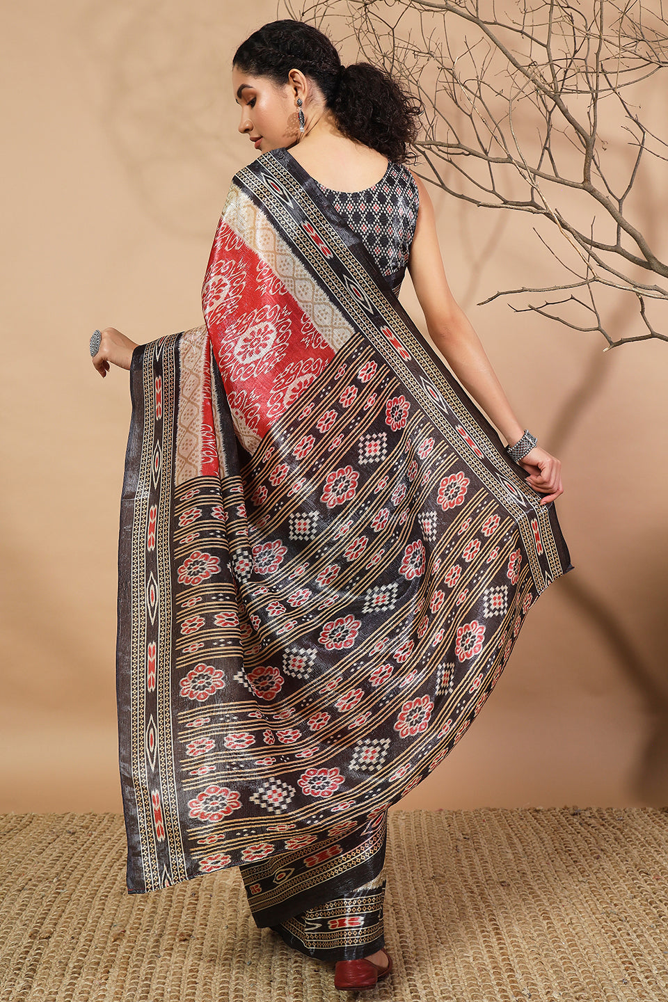 Printed Crush Gold Tissue Pochampally Silk Saree