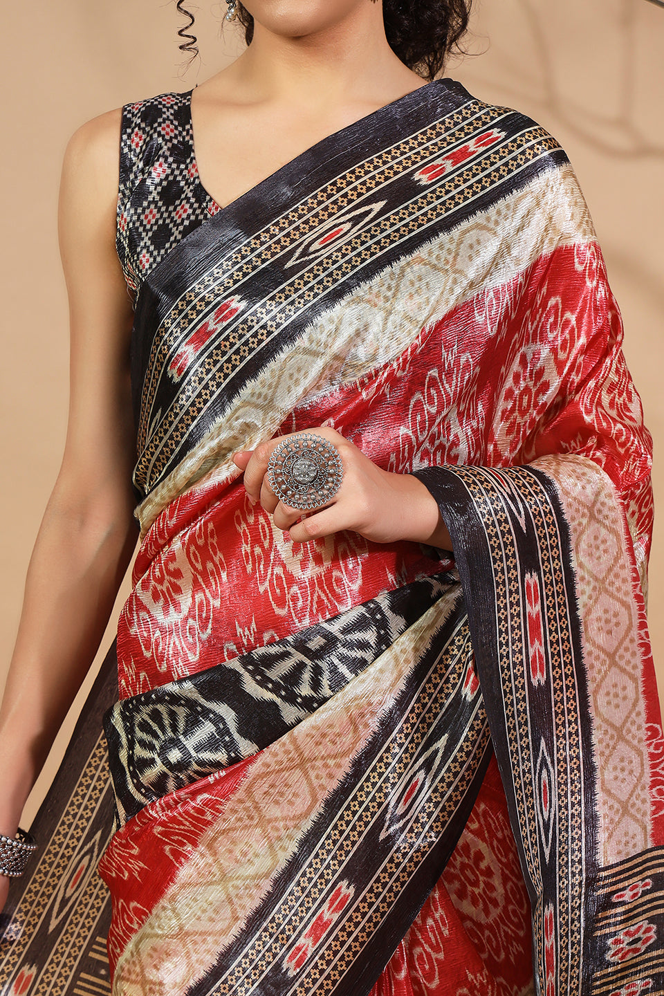 Printed Crush Gold Tissue Pochampally Silk Saree