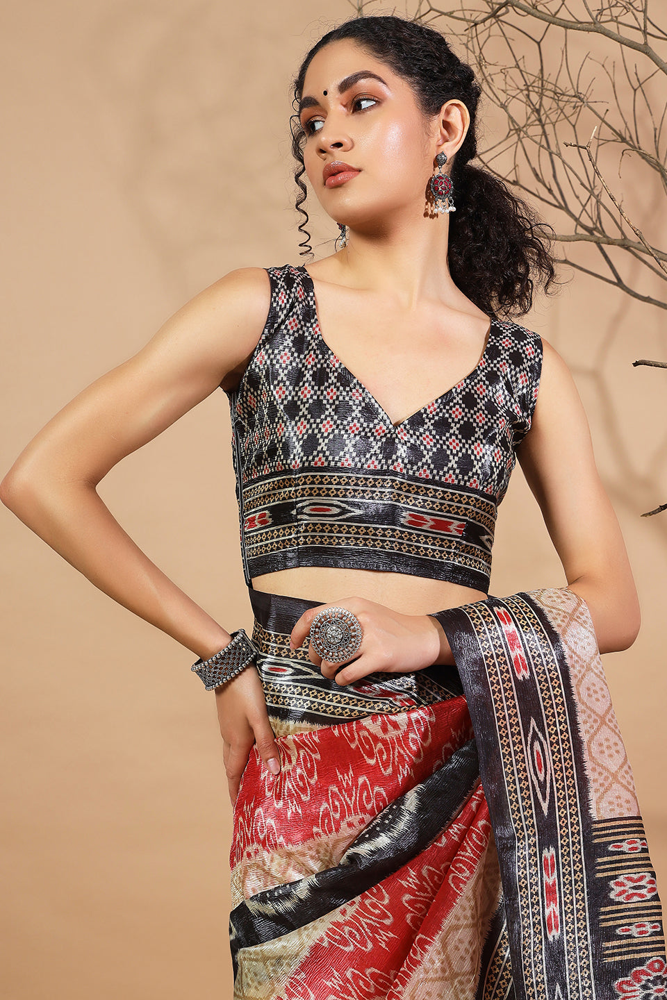 Printed Crush Gold Tissue Pochampally Silk Saree